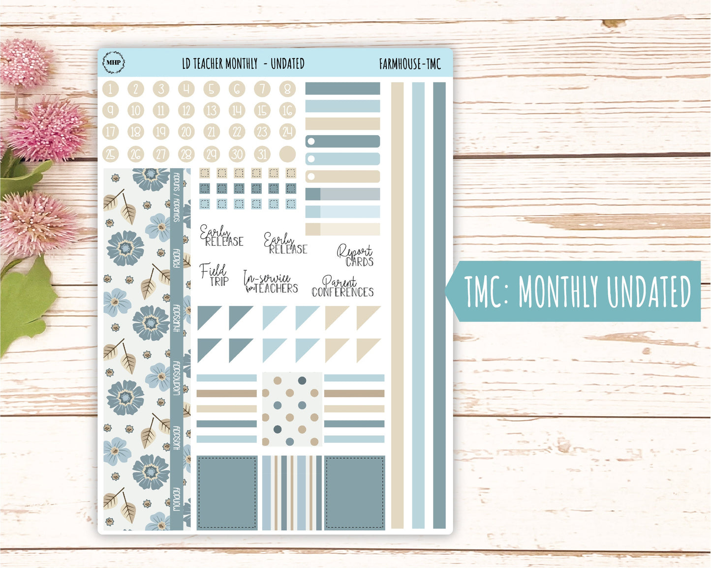 SEPTEMBER Stickers for Laurel Denise Teacher Planners. "Farmhouse" || TFH