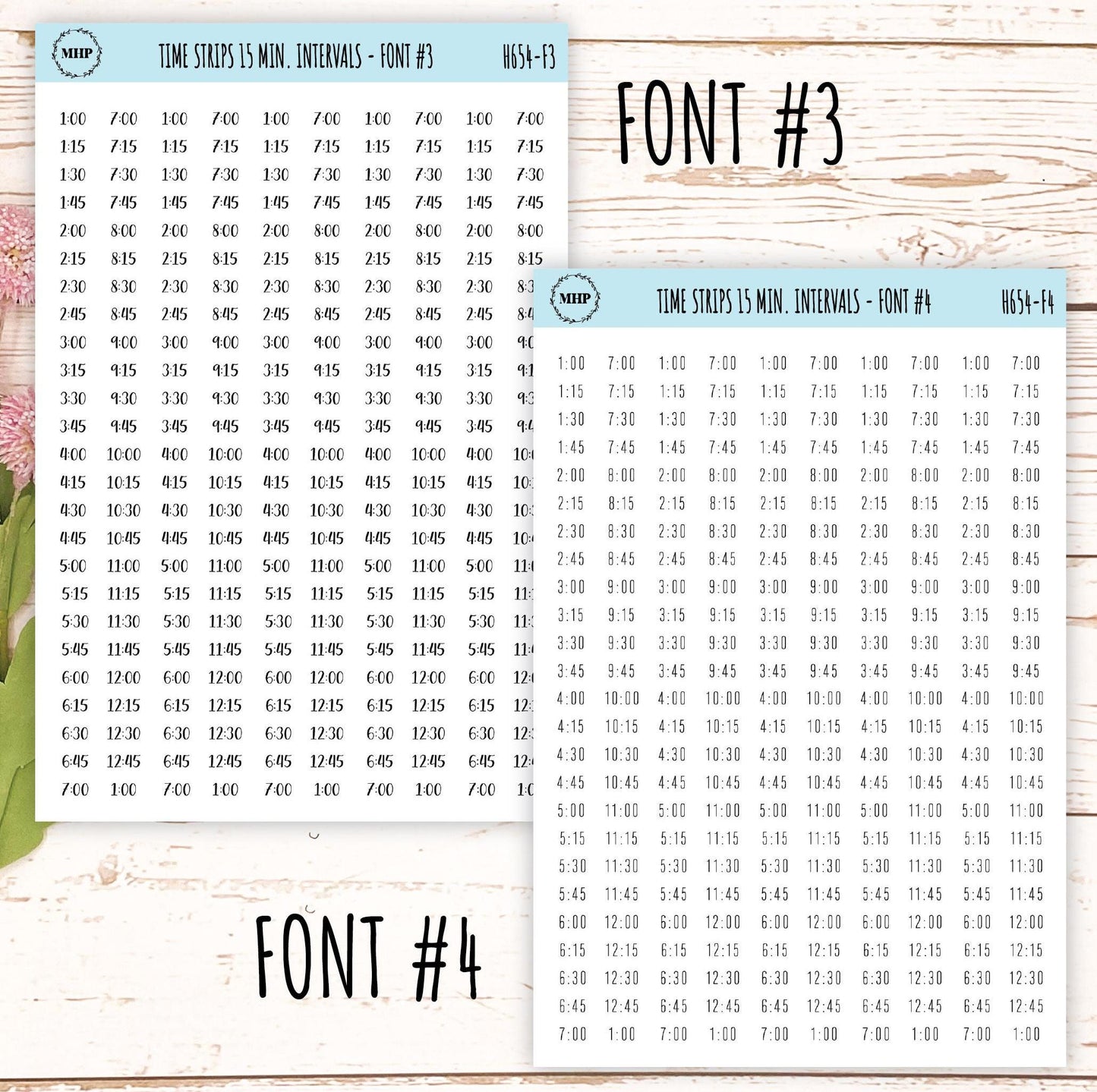 Time Strips for Planners. 15-Minutes Intervals. Planner Stickers || H654