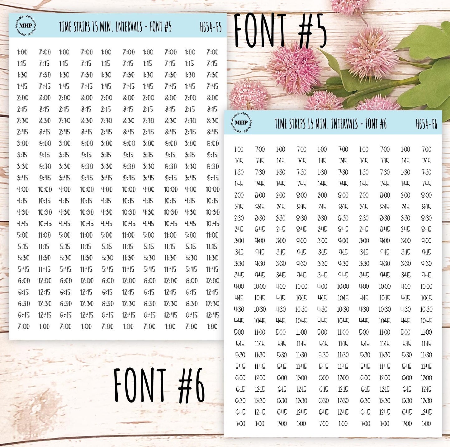 Time Strips for Planners. 15-Minutes Intervals. Planner Stickers || H654