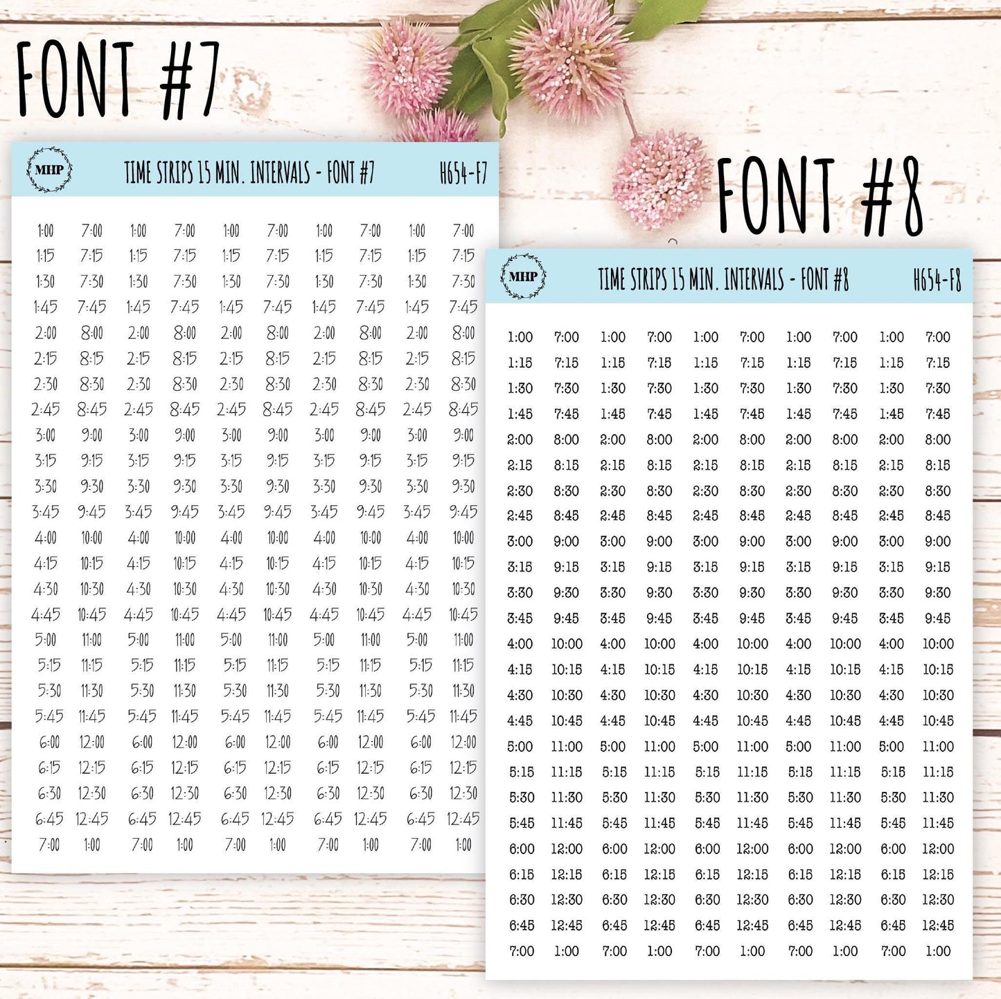 Time Strips for Planners. 15-Minutes Intervals. Planner Stickers || H654