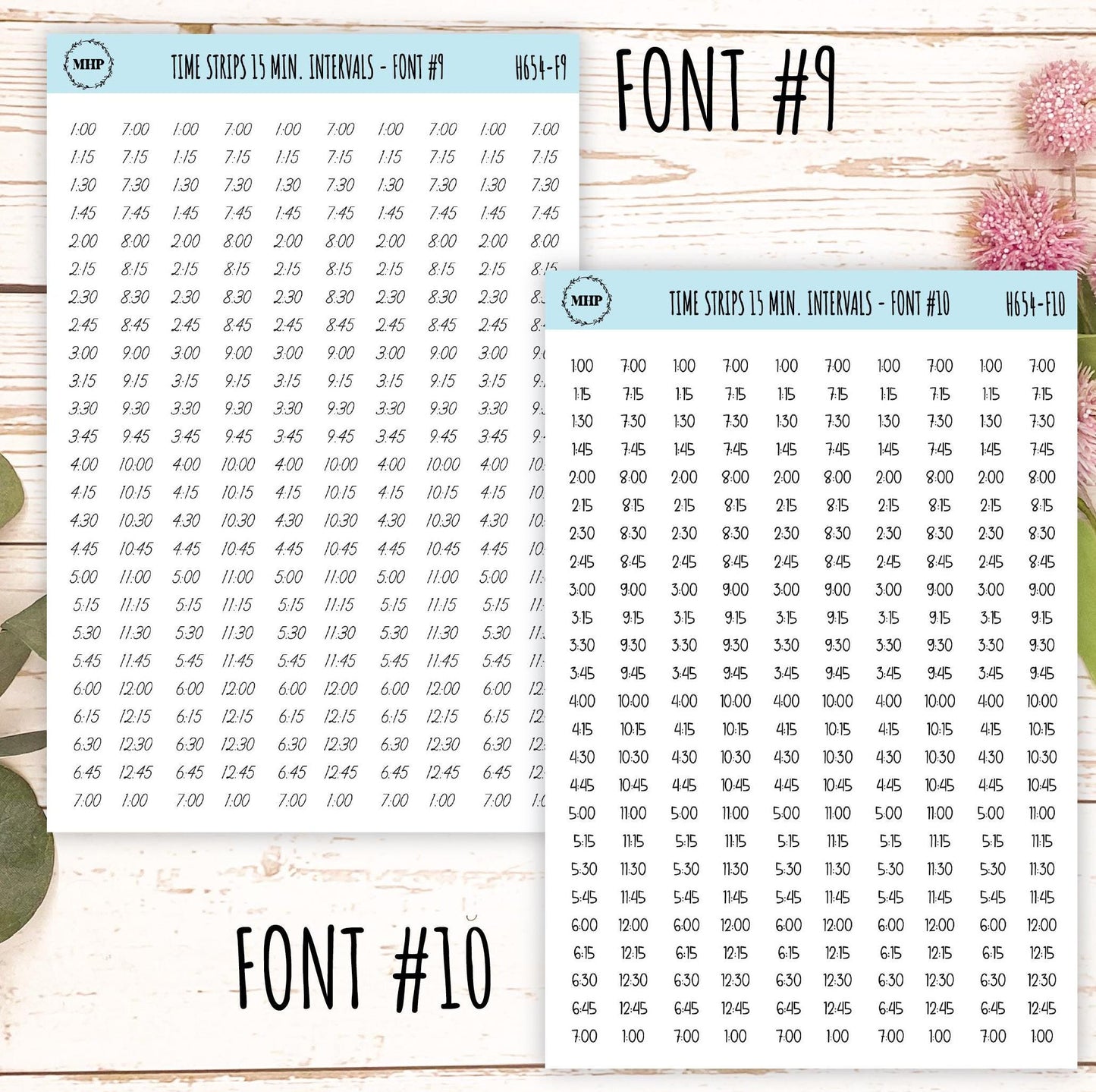 Time Strips for Planners. 15-Minutes Intervals. Planner Stickers || H654