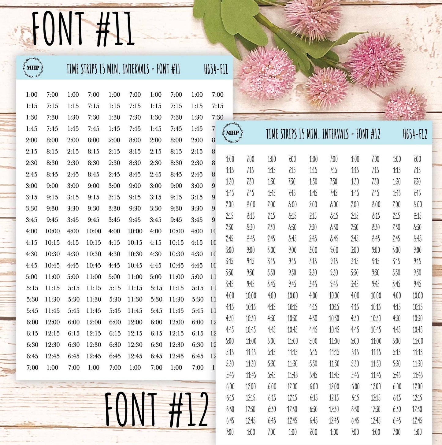 Time Strips for Planners. 15-Minutes Intervals. Planner Stickers || H654