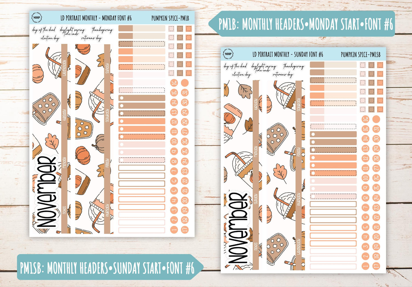 NOVEMBER Stickers for Laurel Denise Portrait Planners. "Pumpkin Spice" || PPS