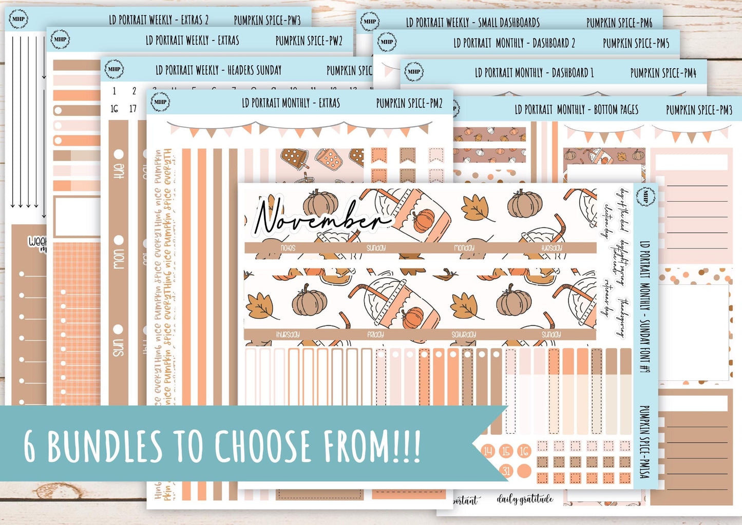 NOVEMBER Stickers for Laurel Denise Portrait Planners. "Pumpkin Spice" || PPS
