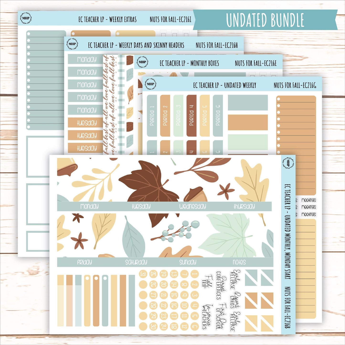 OCTOBER Stickers for EC Teacher Lesson Planner. "Nuts for Fall" || EC216NF