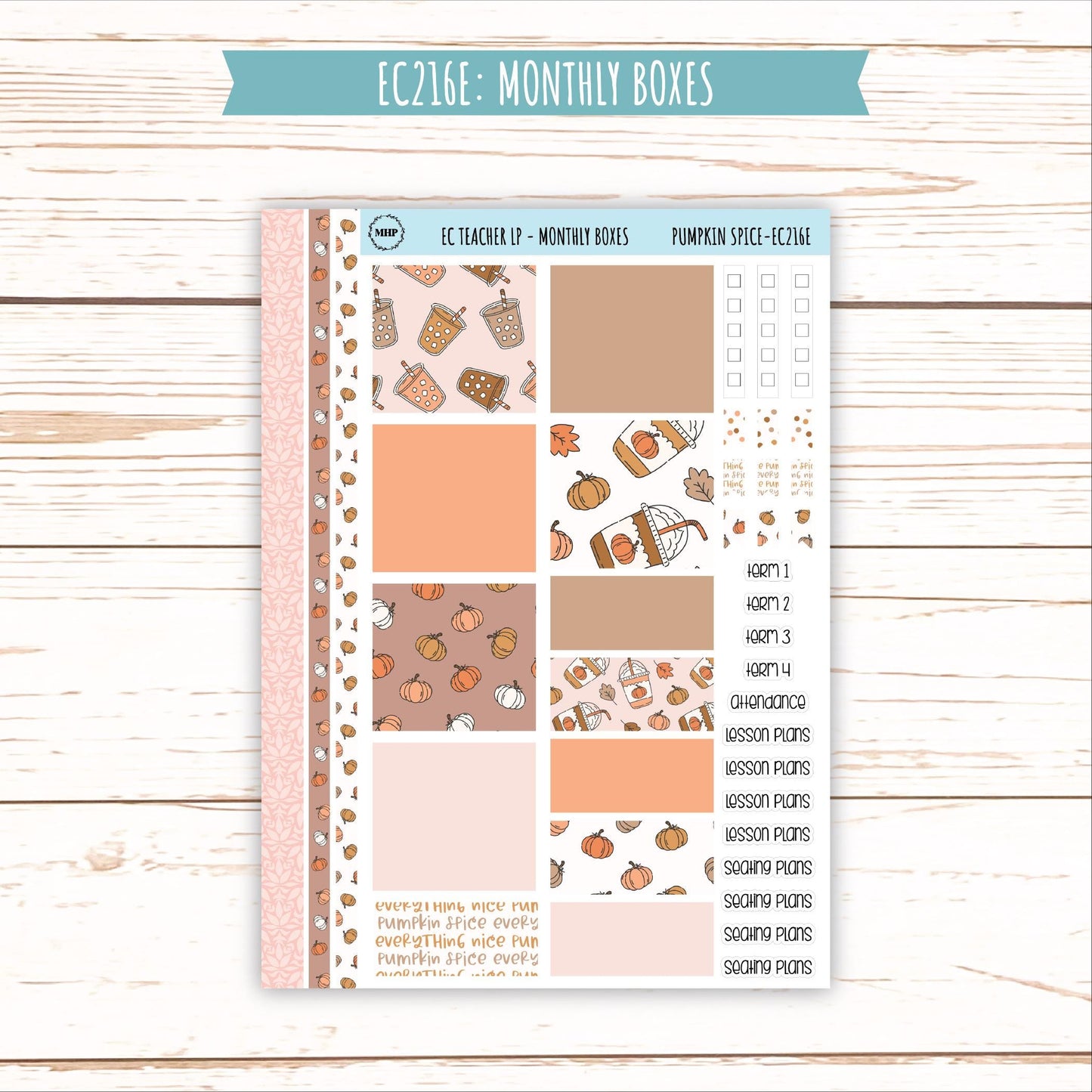 NOVEMBER Stickers for EC Teacher Lesson Planner. "Pumpkin Spice" || EC216PS