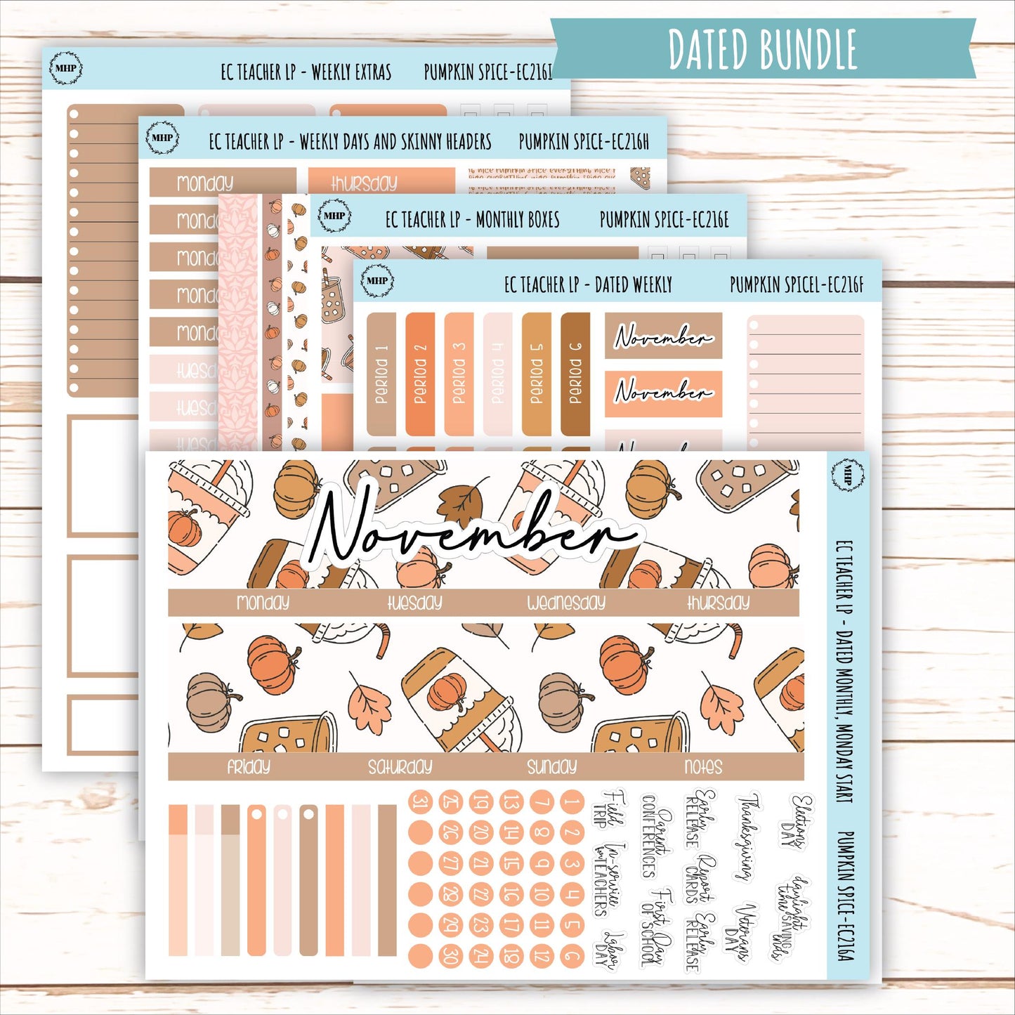 NOVEMBER Stickers for EC Teacher Lesson Planner. "Pumpkin Spice" || EC216PS
