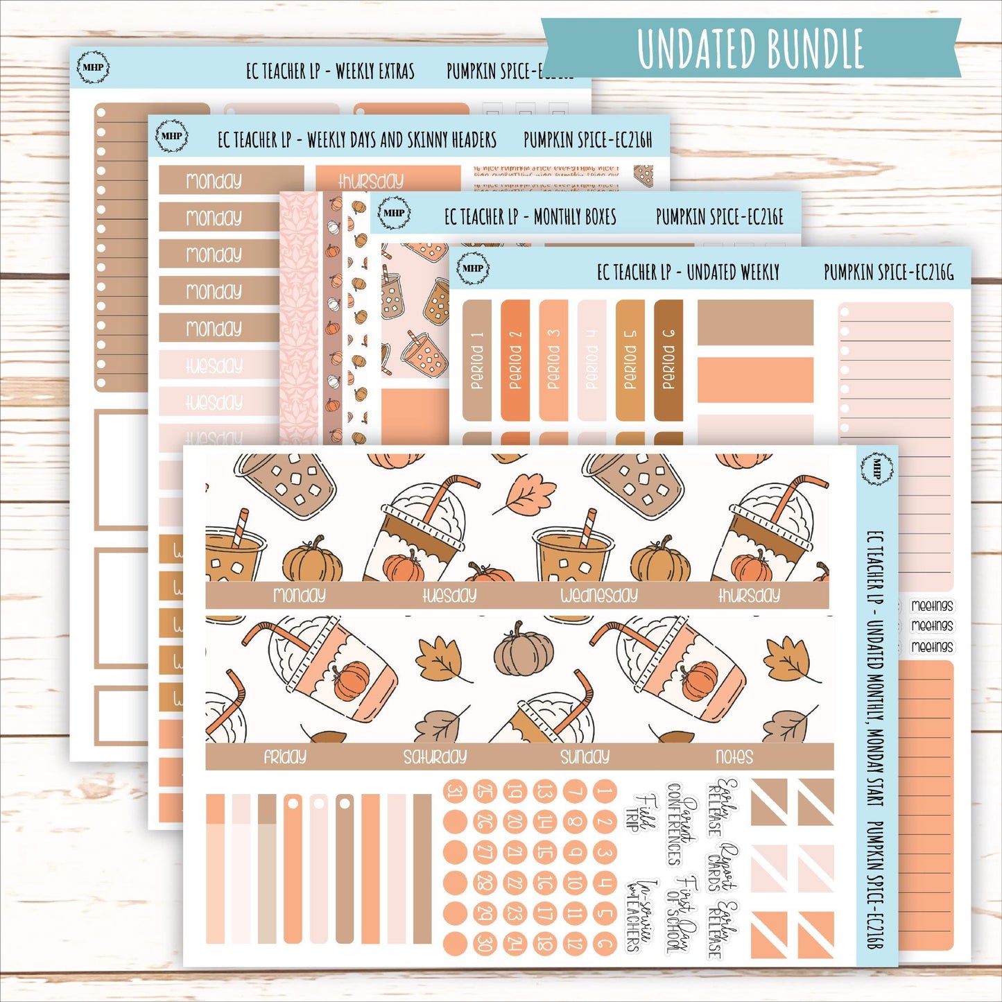 NOVEMBER Stickers for EC Teacher Lesson Planner. "Pumpkin Spice" || EC216PS