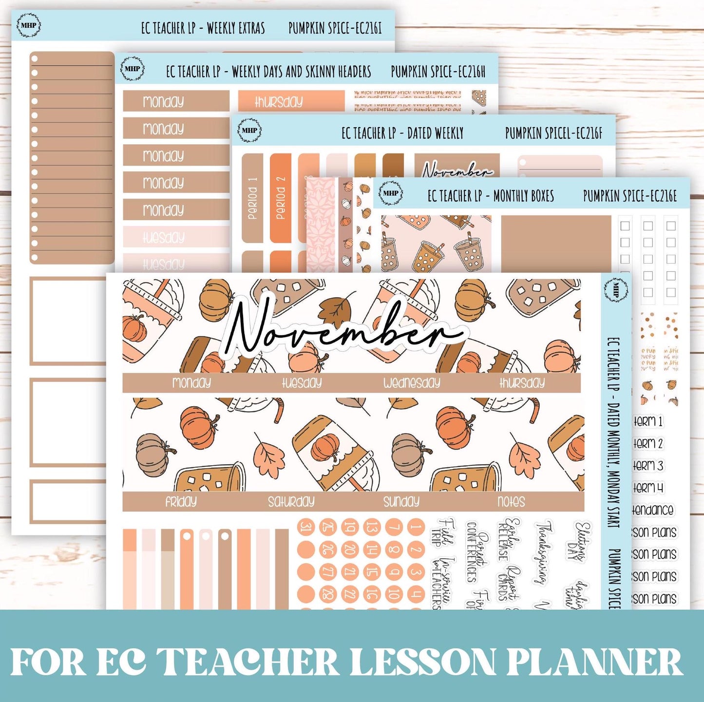 NOVEMBER Stickers for EC Teacher Lesson Planner. "Pumpkin Spice" || EC216PS