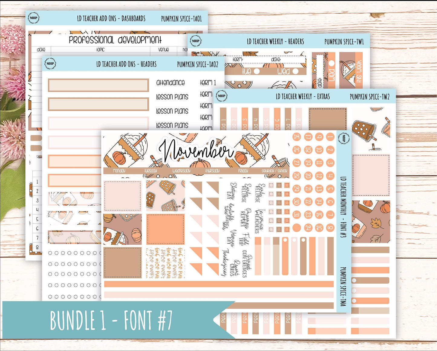 NOVEMBER Stickers for Laurel Denise Teacher Planners. "Pumpkin Spice" || TPS