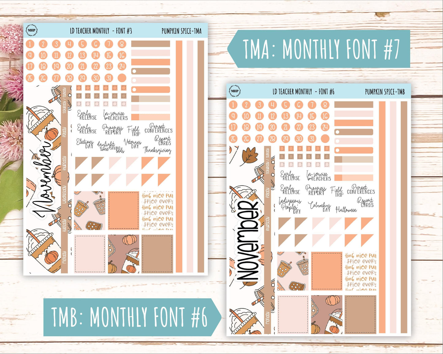 NOVEMBER Stickers for Laurel Denise Teacher Planners. "Pumpkin Spice" || TPS
