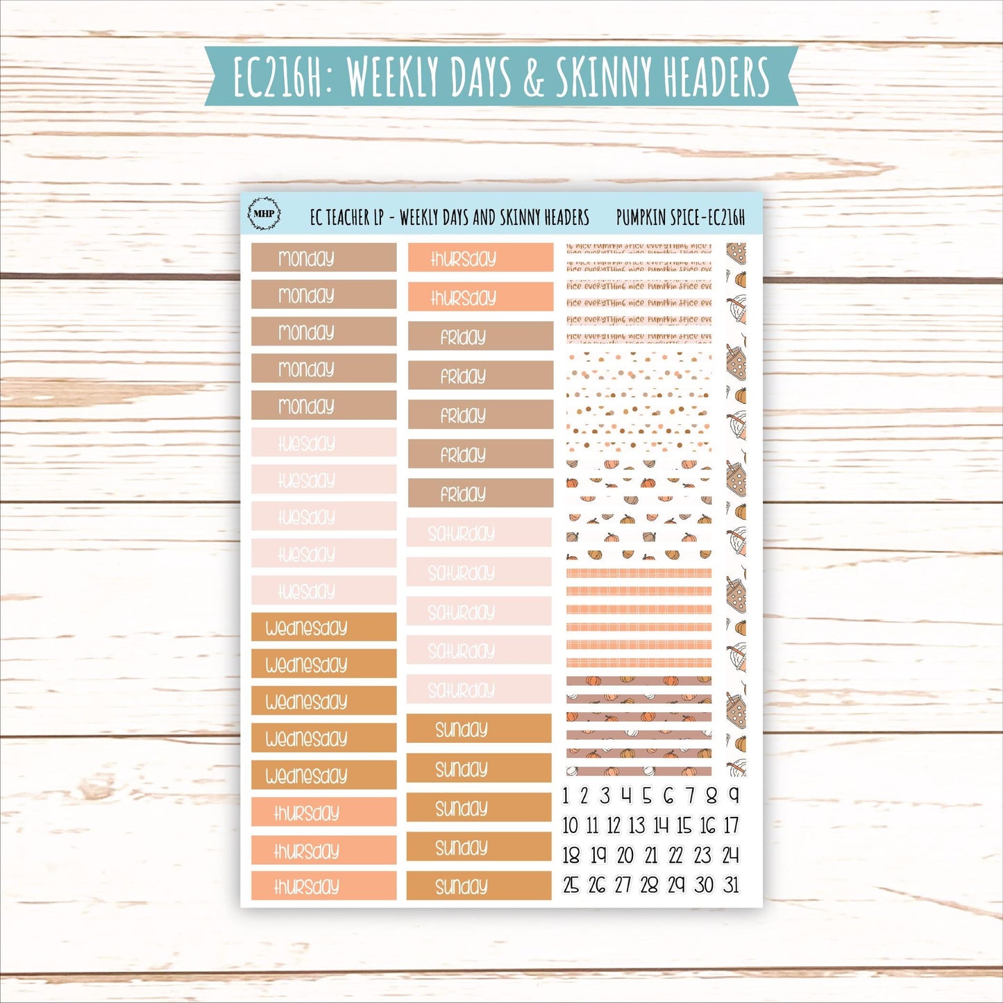 NOVEMBER Stickers for EC Teacher Lesson Planner. "Pumpkin Spice" || EC216PS