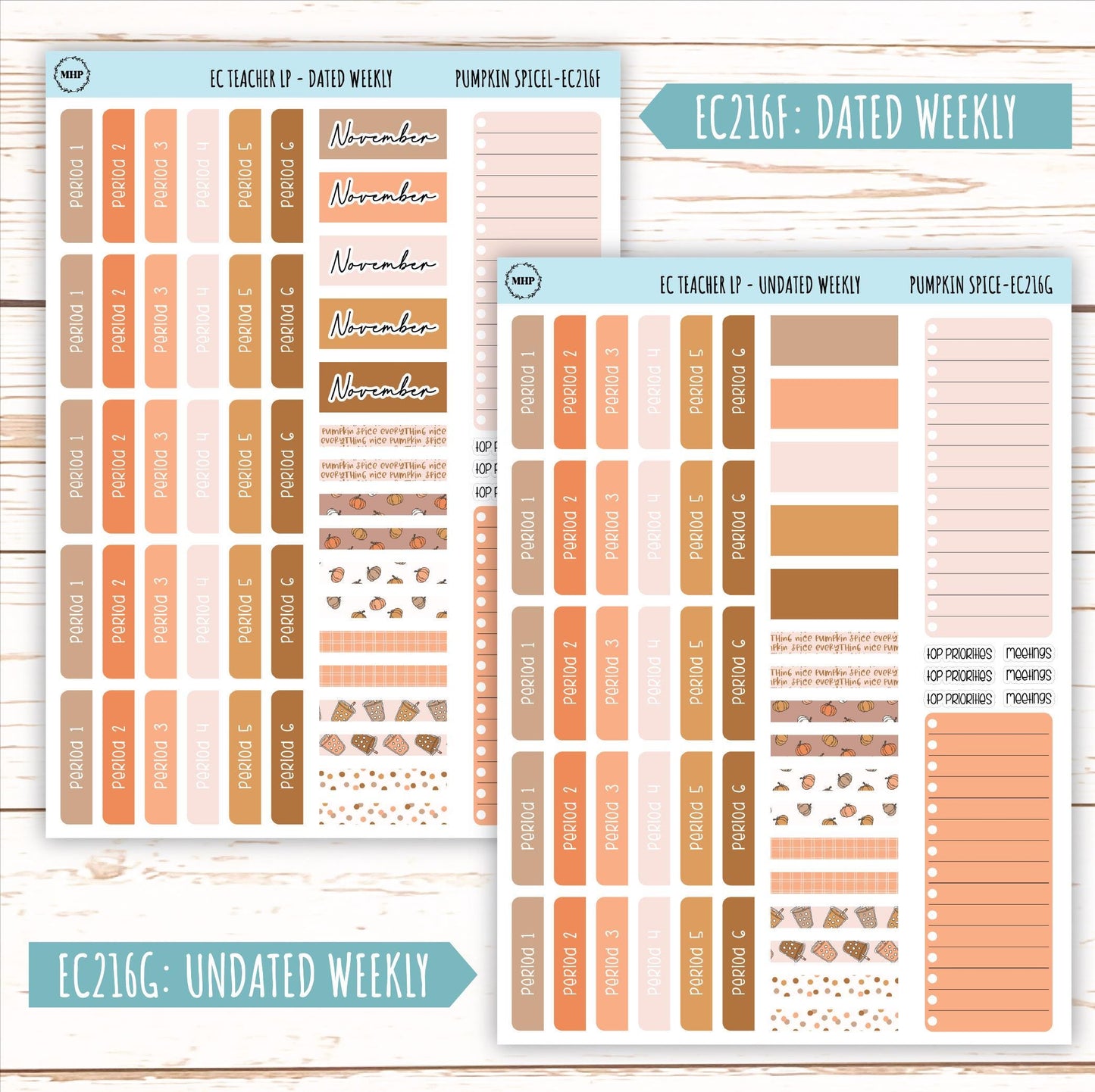NOVEMBER Stickers for EC Teacher Lesson Planner. "Pumpkin Spice" || EC216PS