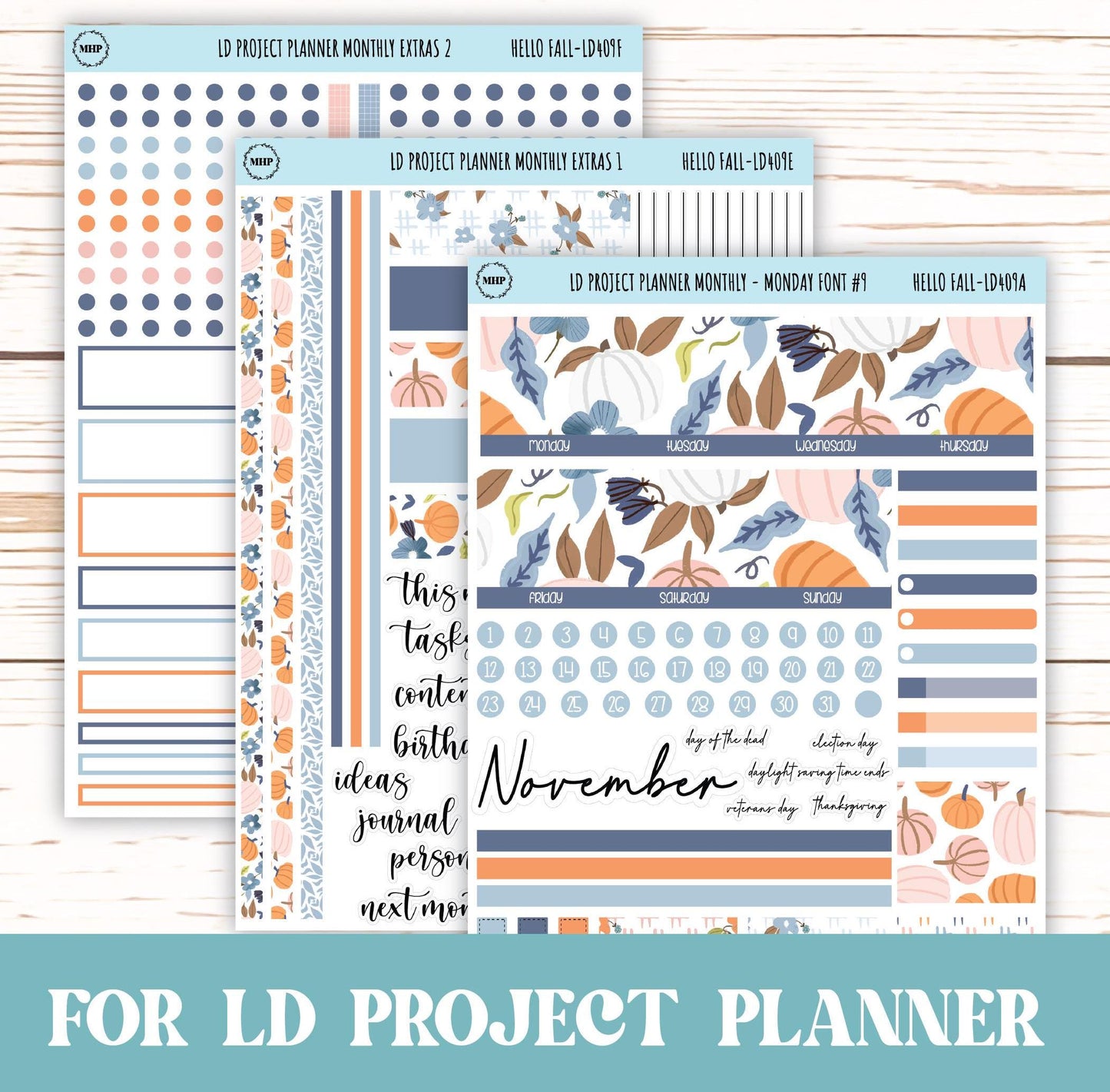 NOVEMBER Stickers for LD Project Planner "Hello Fall" || LD409HF