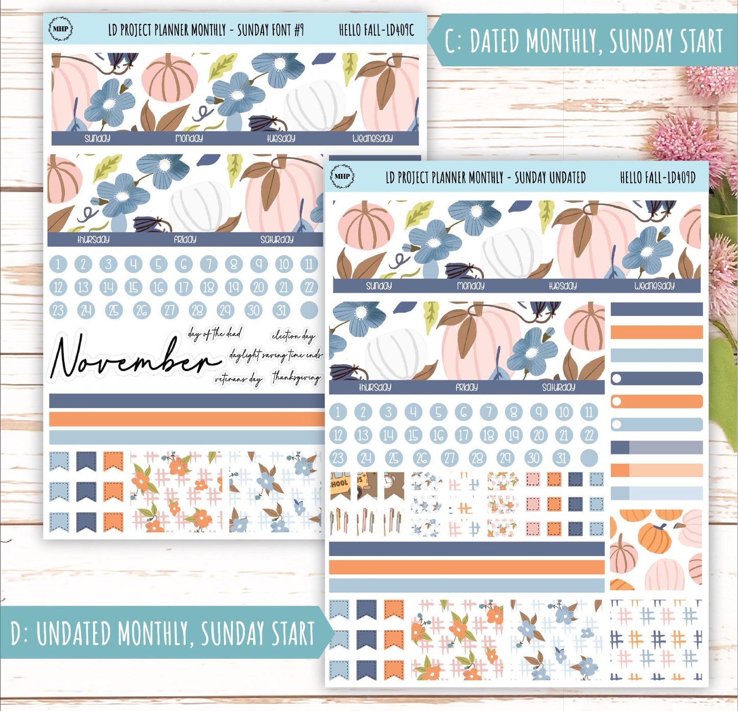 NOVEMBER Stickers for LD Project Planner "Hello Fall" || LD409HF