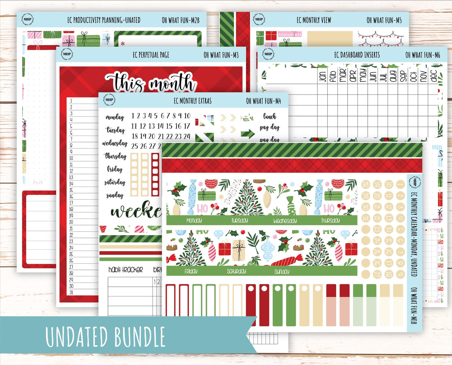 DECEMBER Monthly Kit Stickers for 7x9 Erin Condren Planners. "Oh Wha Fun" || ECM-OWF