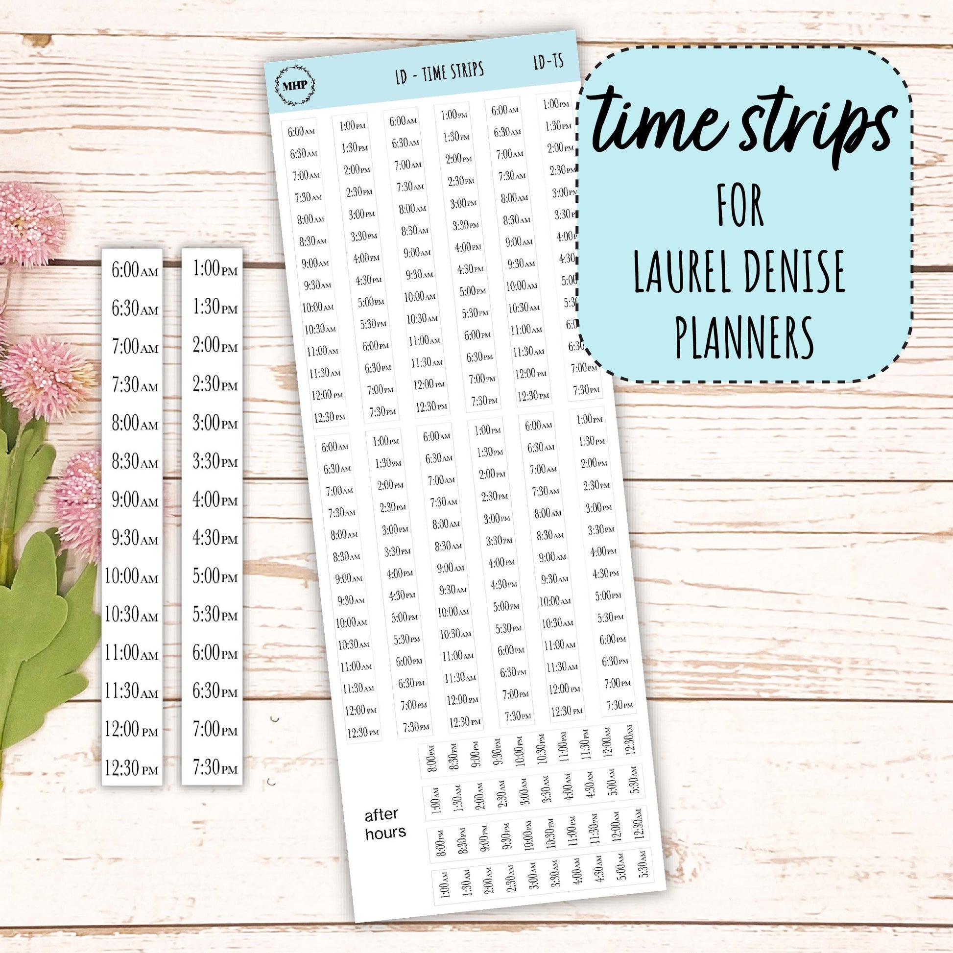 Time Strips for Laure Denise Planners. 30 min. Intervals || LDTS