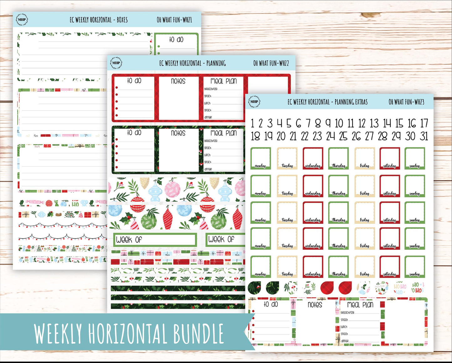 DECEMBER Weekly Planning Kits for 7x9 Erin Condren Planners. "Oh What Fun" || ECW-OWF