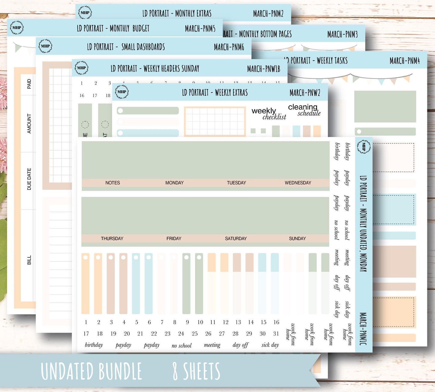 MARCH Stickers for Laurel Denise Portrait Planners. Neutral Color || PN-MAR