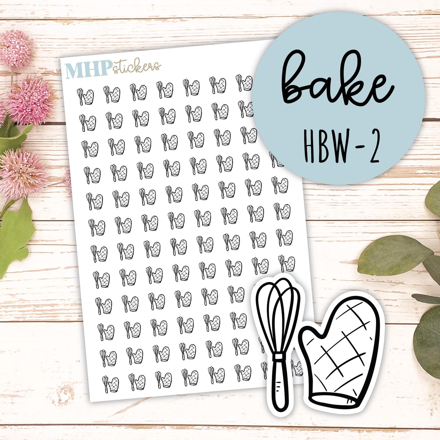 BAKE - Black & White Icon. Planner Stickers || HBW-2