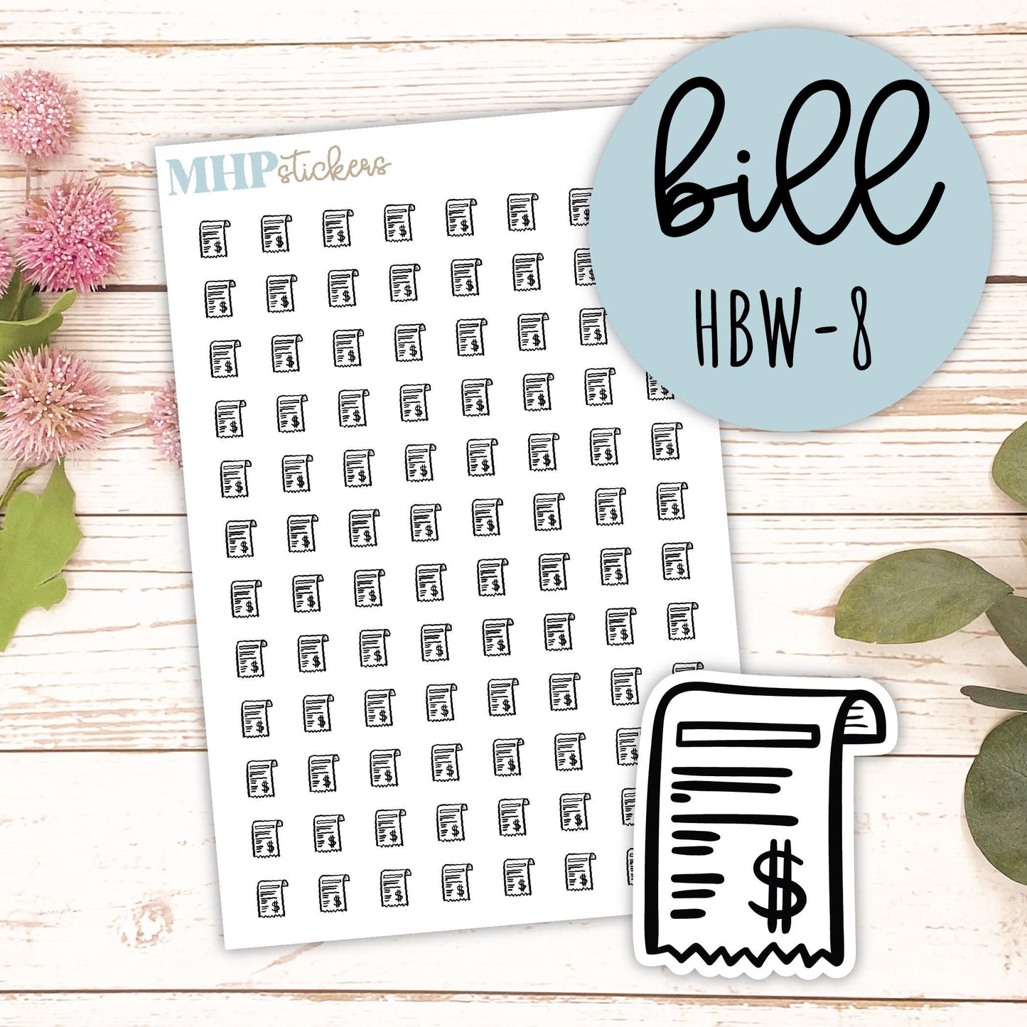 BILL - Black & White Icon. Planner Stickers || HBW-8
