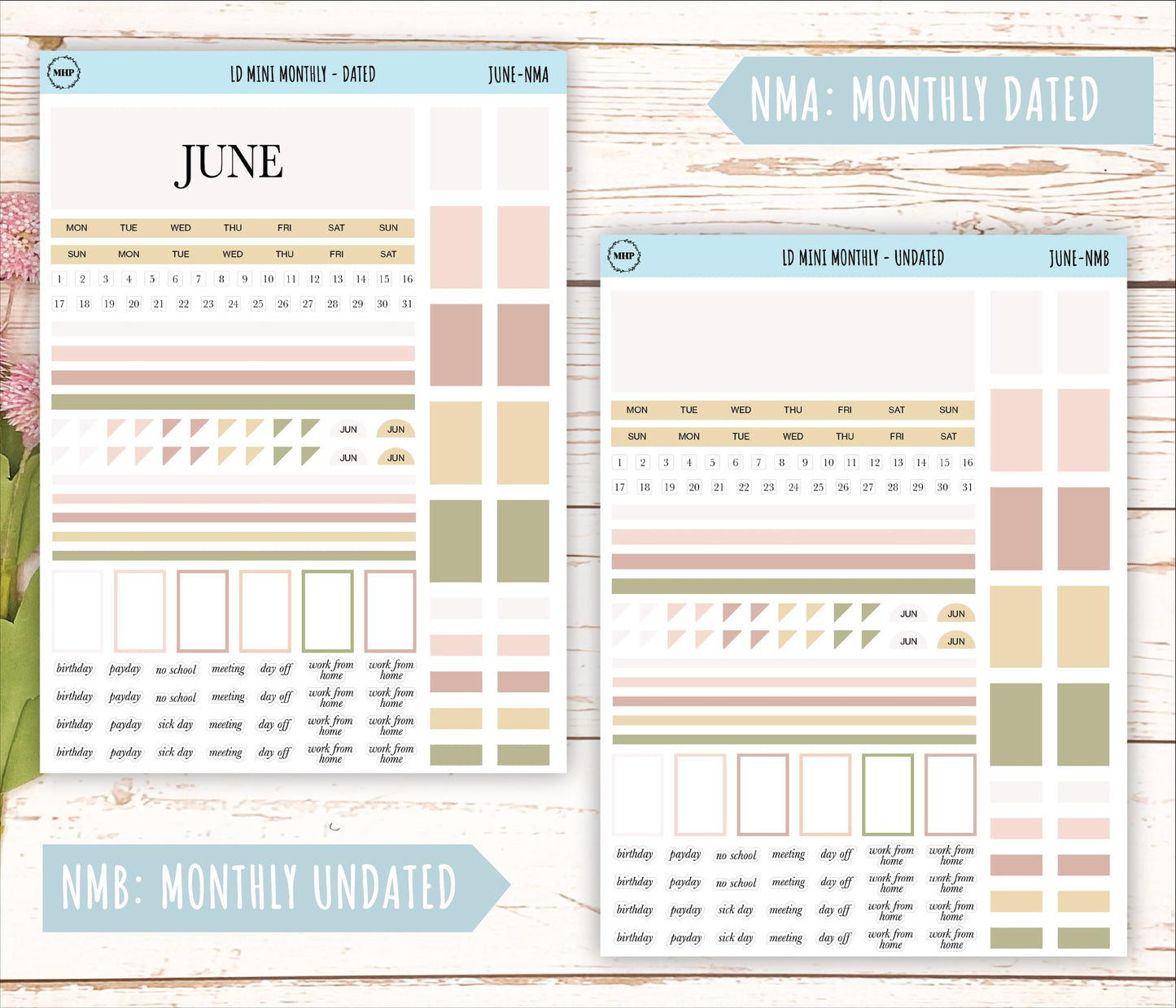 JUNE Neutral Color Stickers for MINI Laurel Denise Planners || NJUN