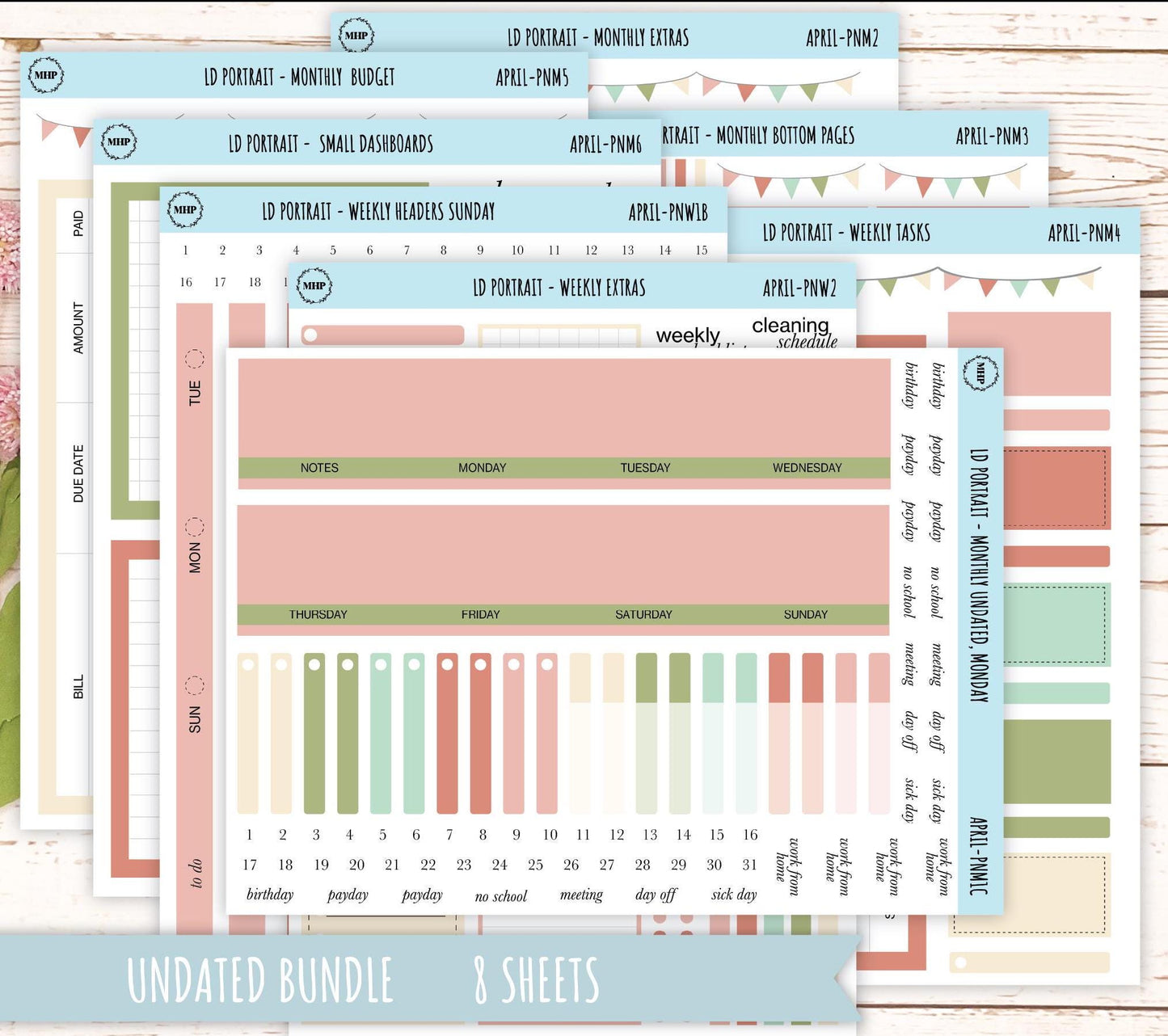APRIL Stickers for Laurel Denise Portrait Planners. Neutral Color || PN-APR