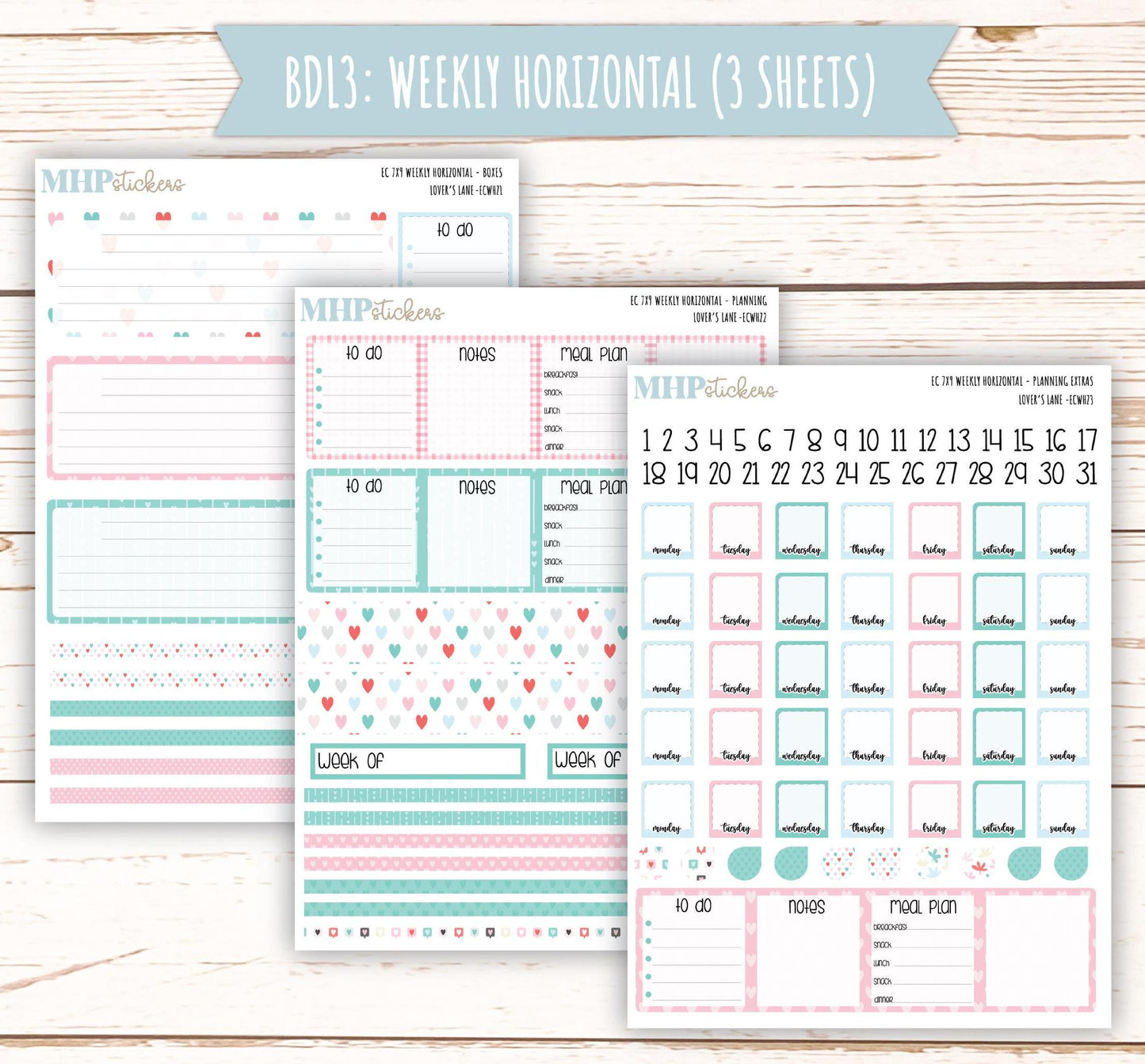FEBRUARY Weekly Planning Kits for 7x9 Erin Condren Planners. "Lover's Lane" || ECWLL