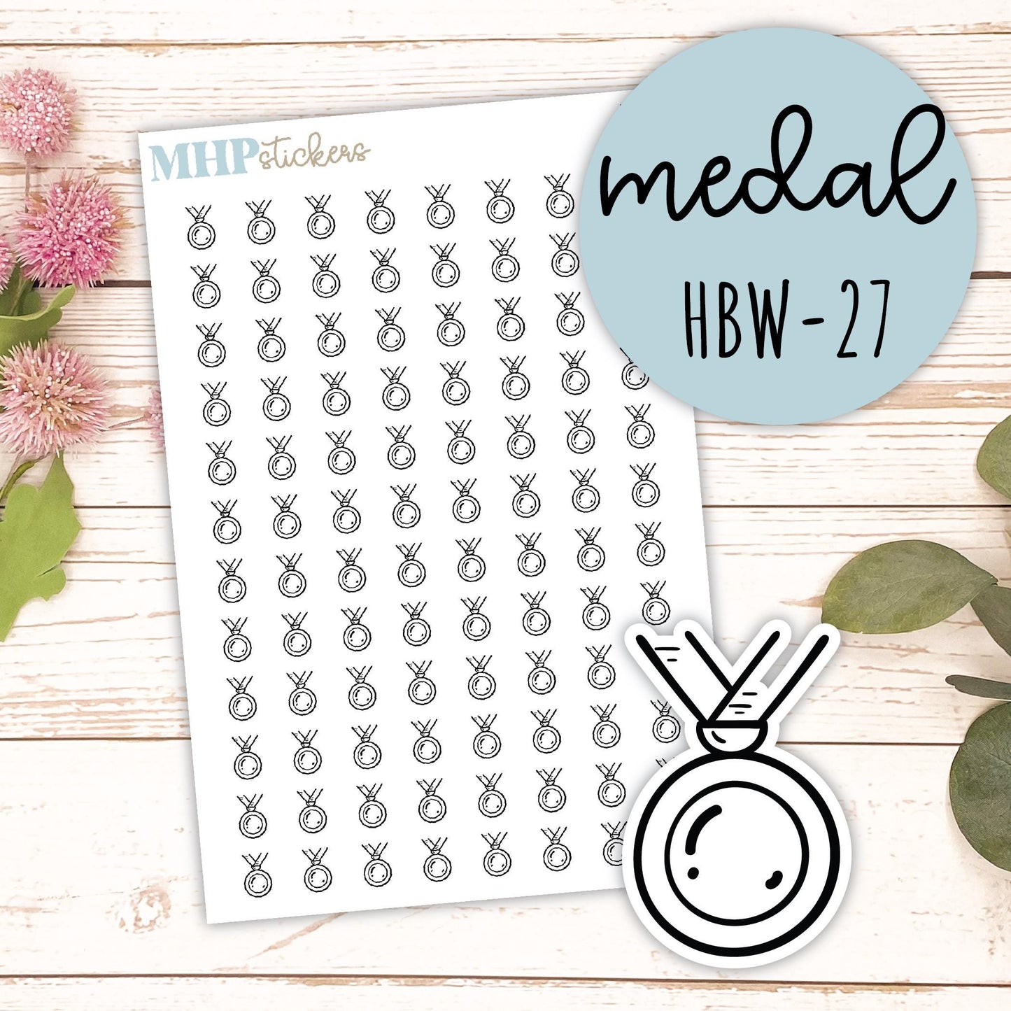 MEDAL - Black & White Icon. Planner Stickers || HBW-27