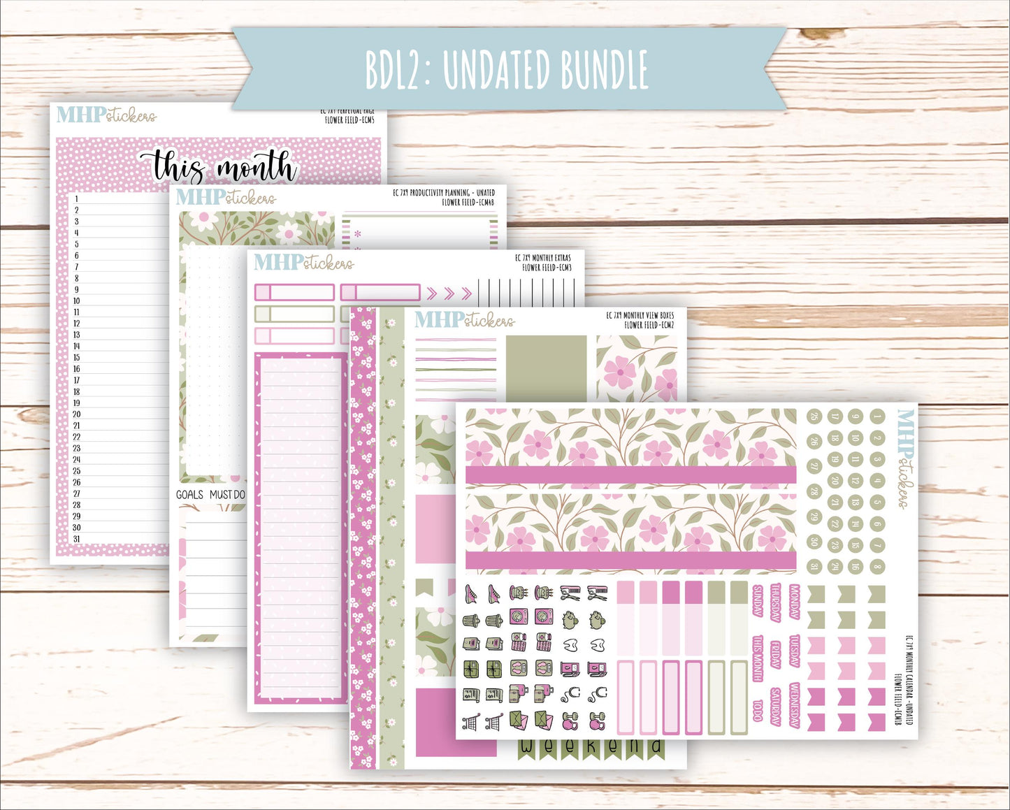 APRIL 2025 Monthly Kit Stickers for 7x9 Erin Condren Planners. "Flower Field" || ECMFF