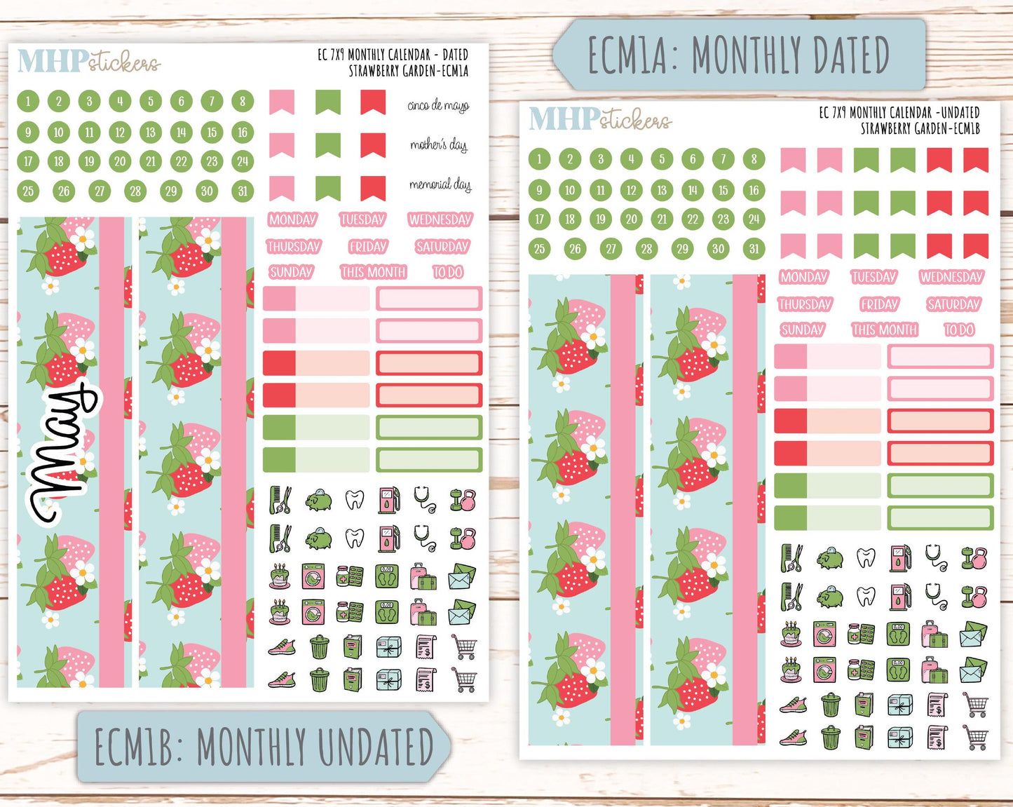 MONTHLY Kit Stickers for 7x9 Erin Condren Planners. 2025 Collection "Strawberry Garden" || ECMSG