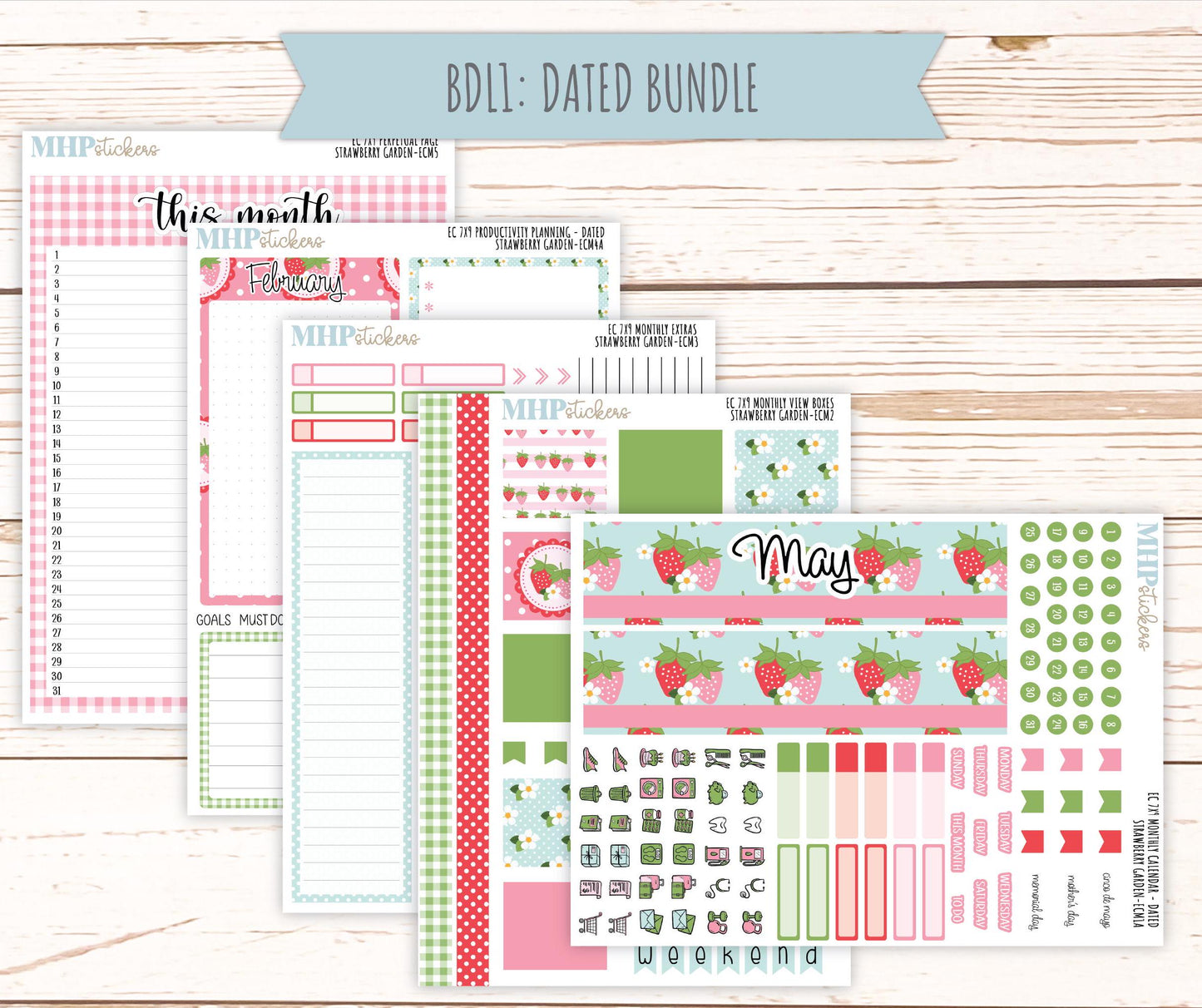 MONTHLY Kit Stickers for 7x9 Erin Condren Planners. 2025 Collection "Strawberry Garden" || ECMSG