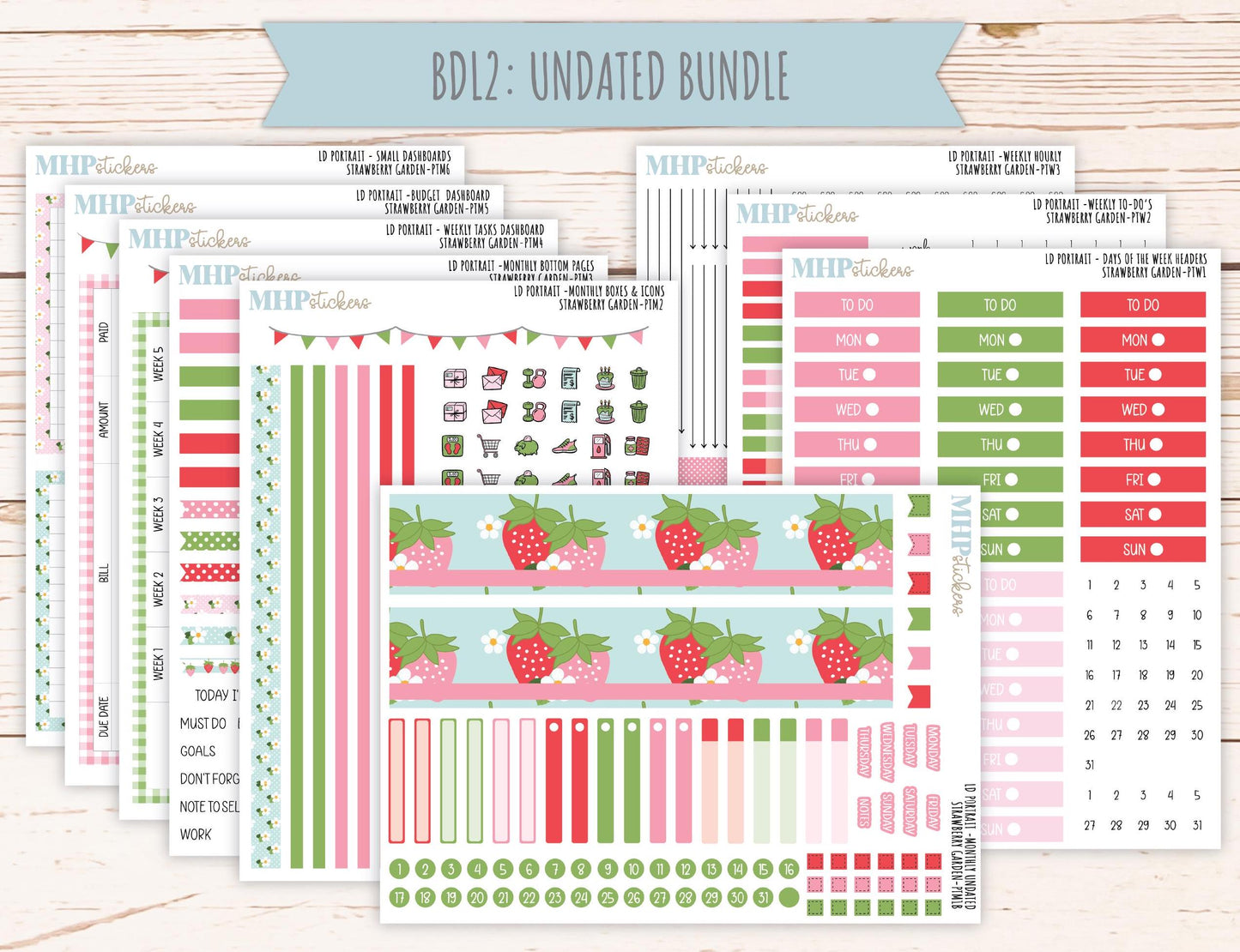 MAY 2025 Stickers for Laurel Denise Portrait Planners. "Strawberry Garden" || PTSG
