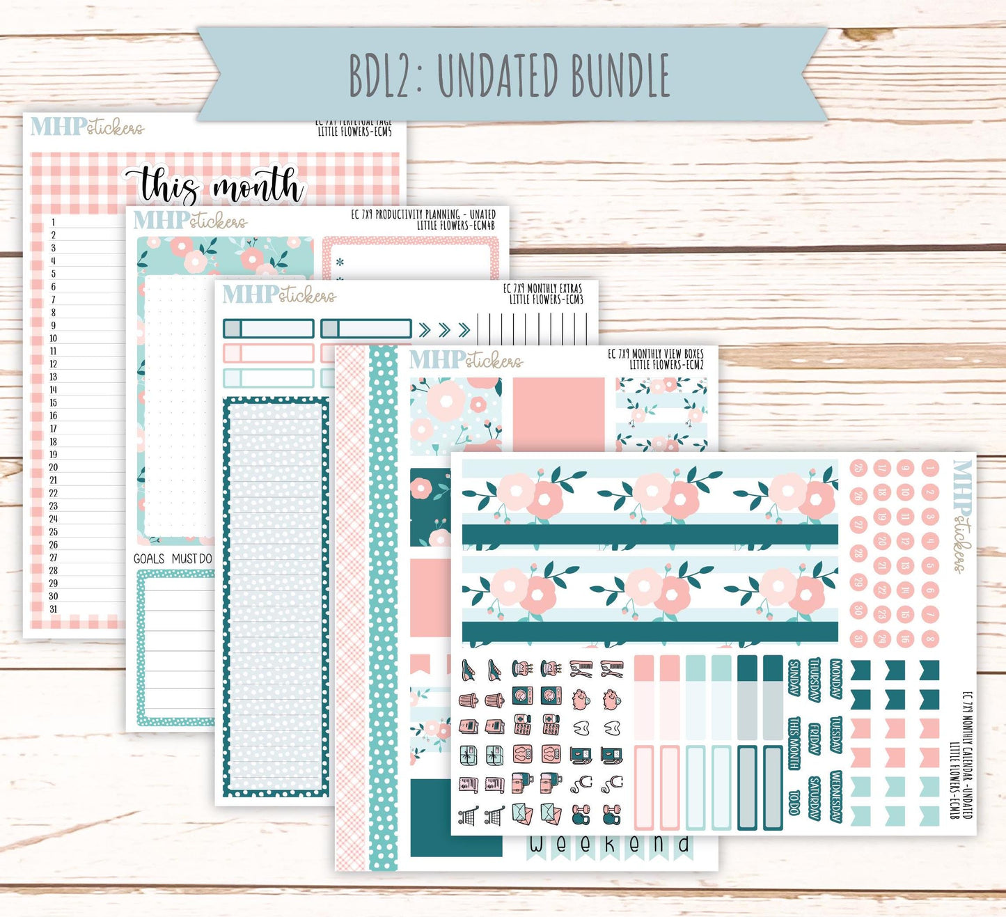 MONTHLY Kit Stickers for 7x9 Erin Condren Planners. 2025 Collection "Little Flowers" || ECMLF