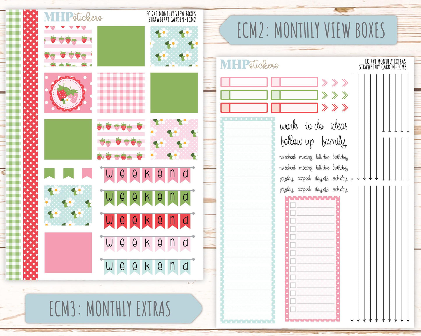 MONTHLY Kit Stickers for 7x9 Erin Condren Planners. 2025 Collection "Strawberry Garden" || ECMSG