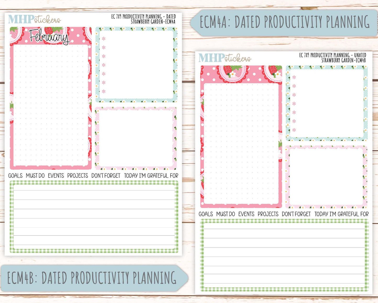 MONTHLY Kit Stickers for 7x9 Erin Condren Planners. 2025 Collection "Strawberry Garden" || ECMSG