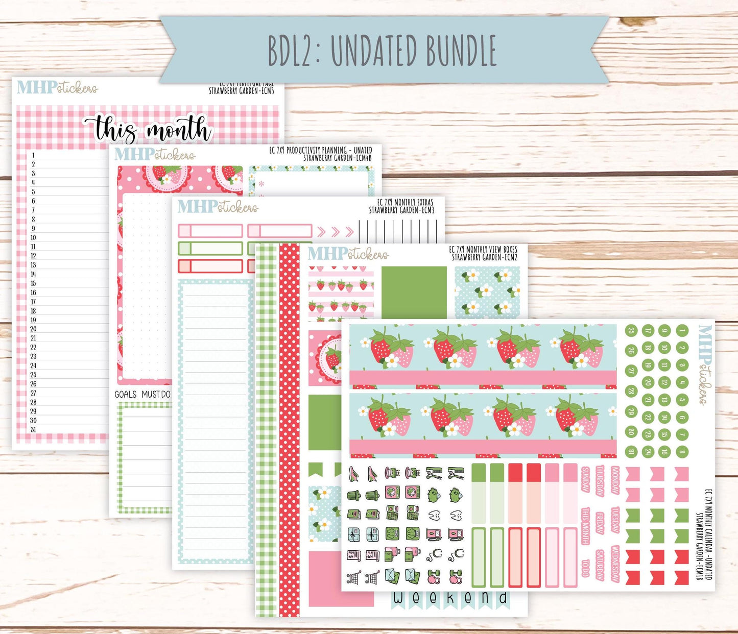 MONTHLY Kit Stickers for 7x9 Erin Condren Planners. 2025 Collection "Strawberry Garden" || ECMSG