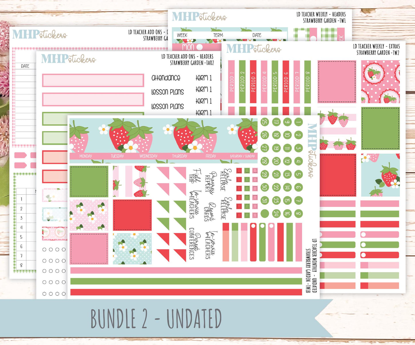 MAY Stickers for Laurel Denise Teacher Planners. "Strawberry Garden" || TSG