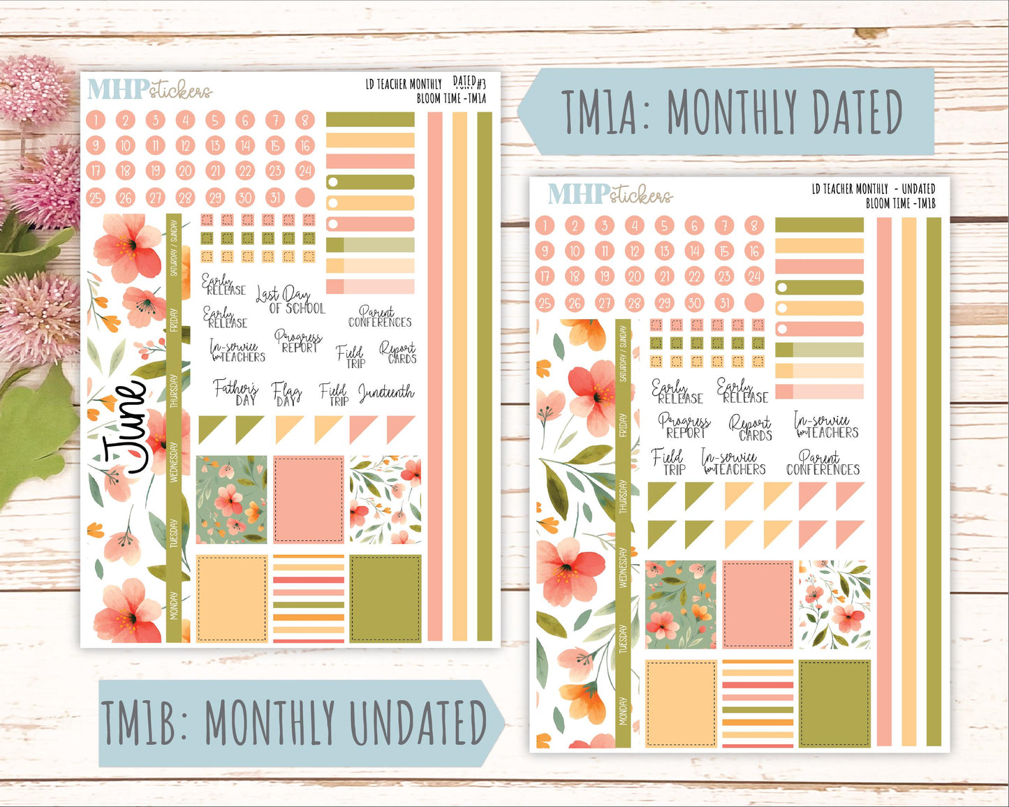 JUNE Stickers for Laurel Denise Teacher Planners. "Bloom Time" || TBT