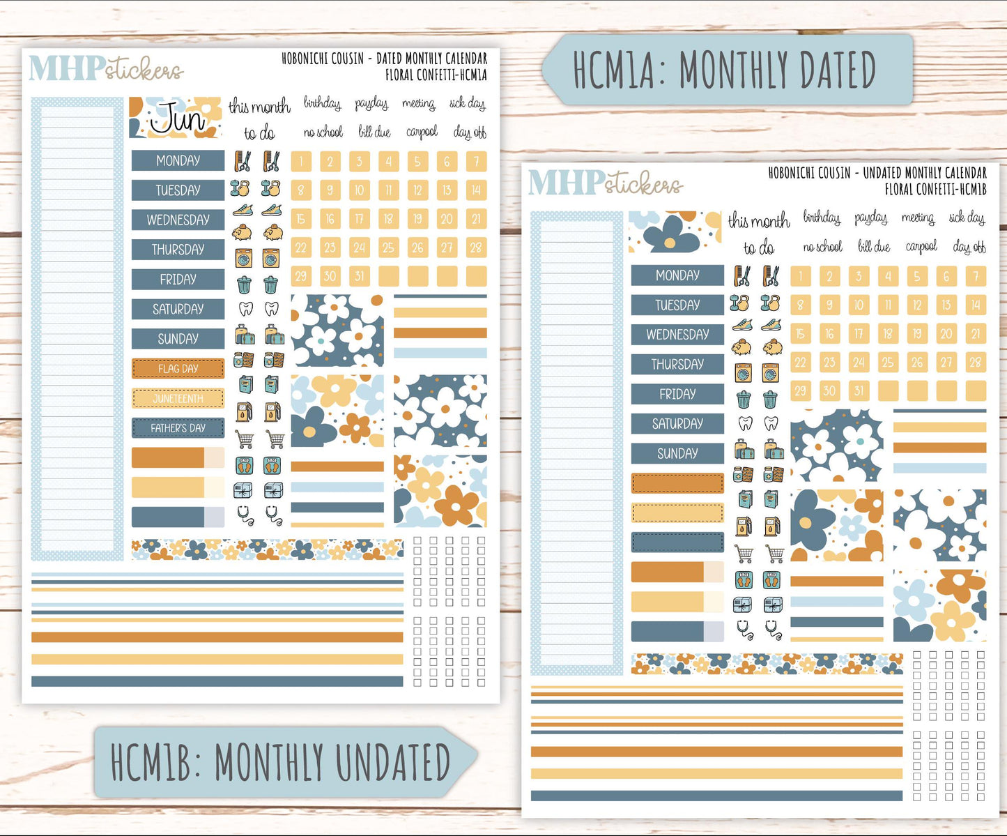 JUNE 2025 Stickers for Hobonichi Tech Cousin. A5 Planners "Floral Confetti" || HCFC