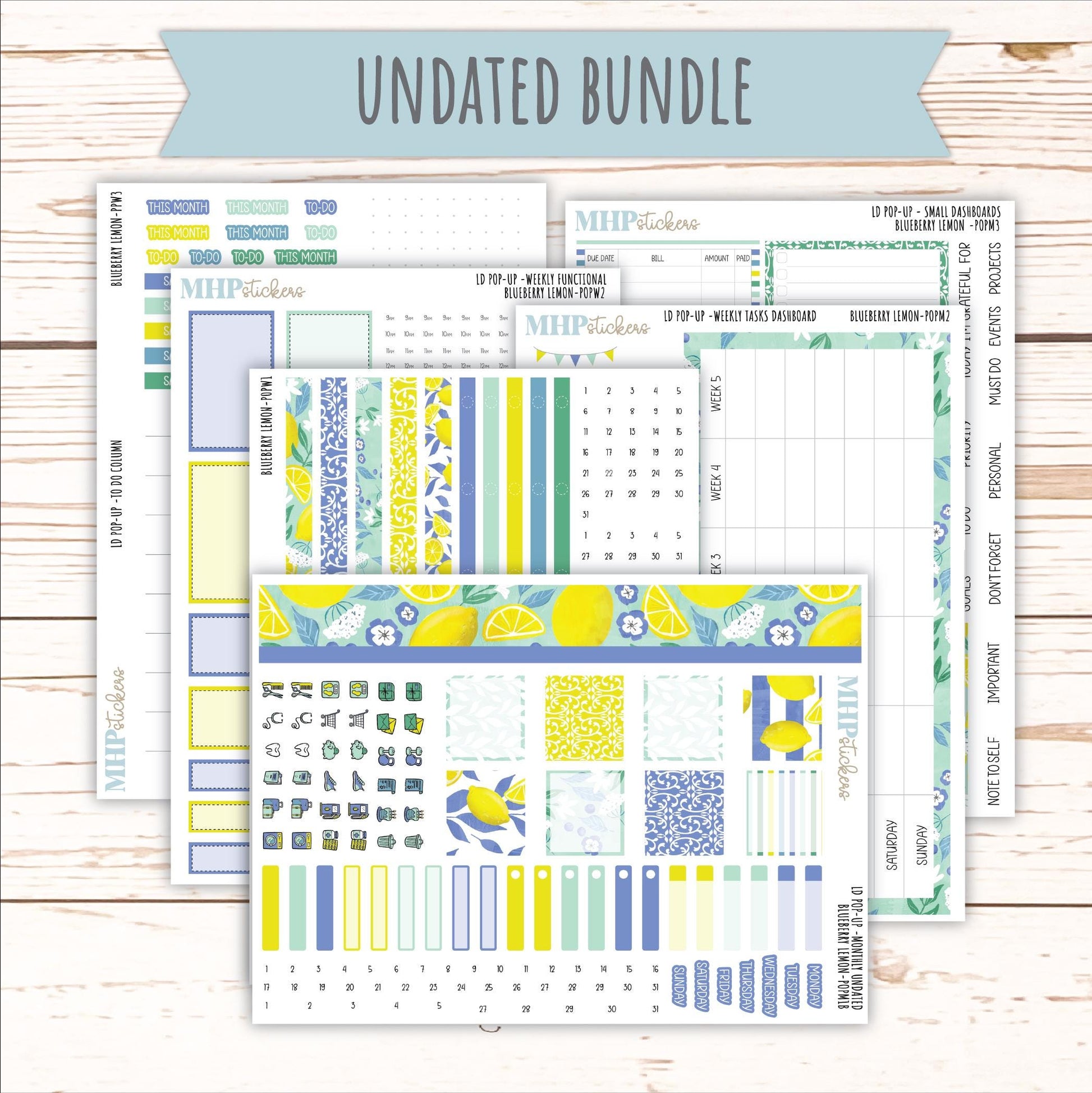 July 2025 Stickers for Laurel Denise POP-UP Planner. "Blueberry Lemon" || POPBL
