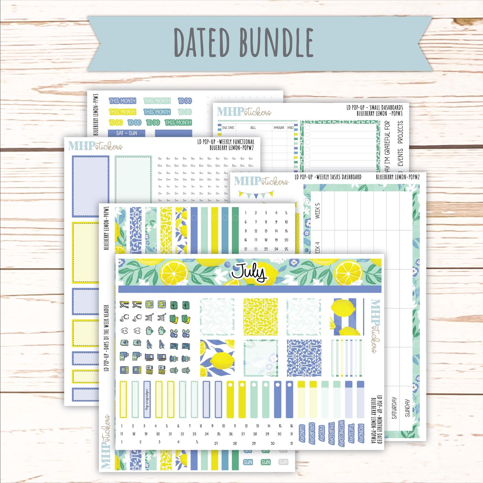 July 2025 Stickers for Laurel Denise POP-UP Planner. "Blueberry Lemon" || POPBL