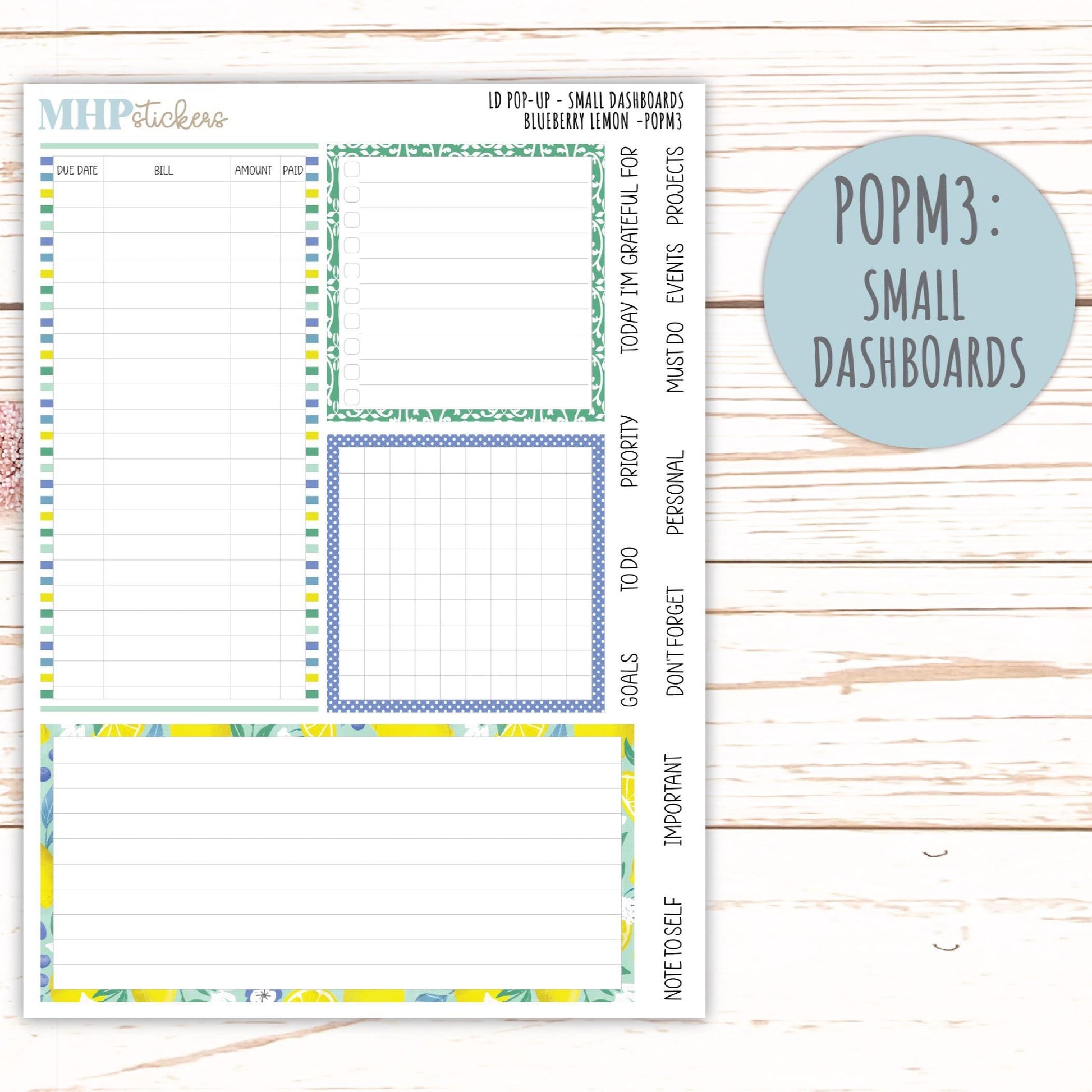 July 2025 Stickers for Laurel Denise POP-UP Planner. "Blueberry Lemon" || POPBL