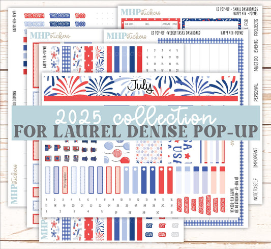 July 2025 Stickers for Laurel Denise POP-UP Planner. "Happy 4th" || POPH4