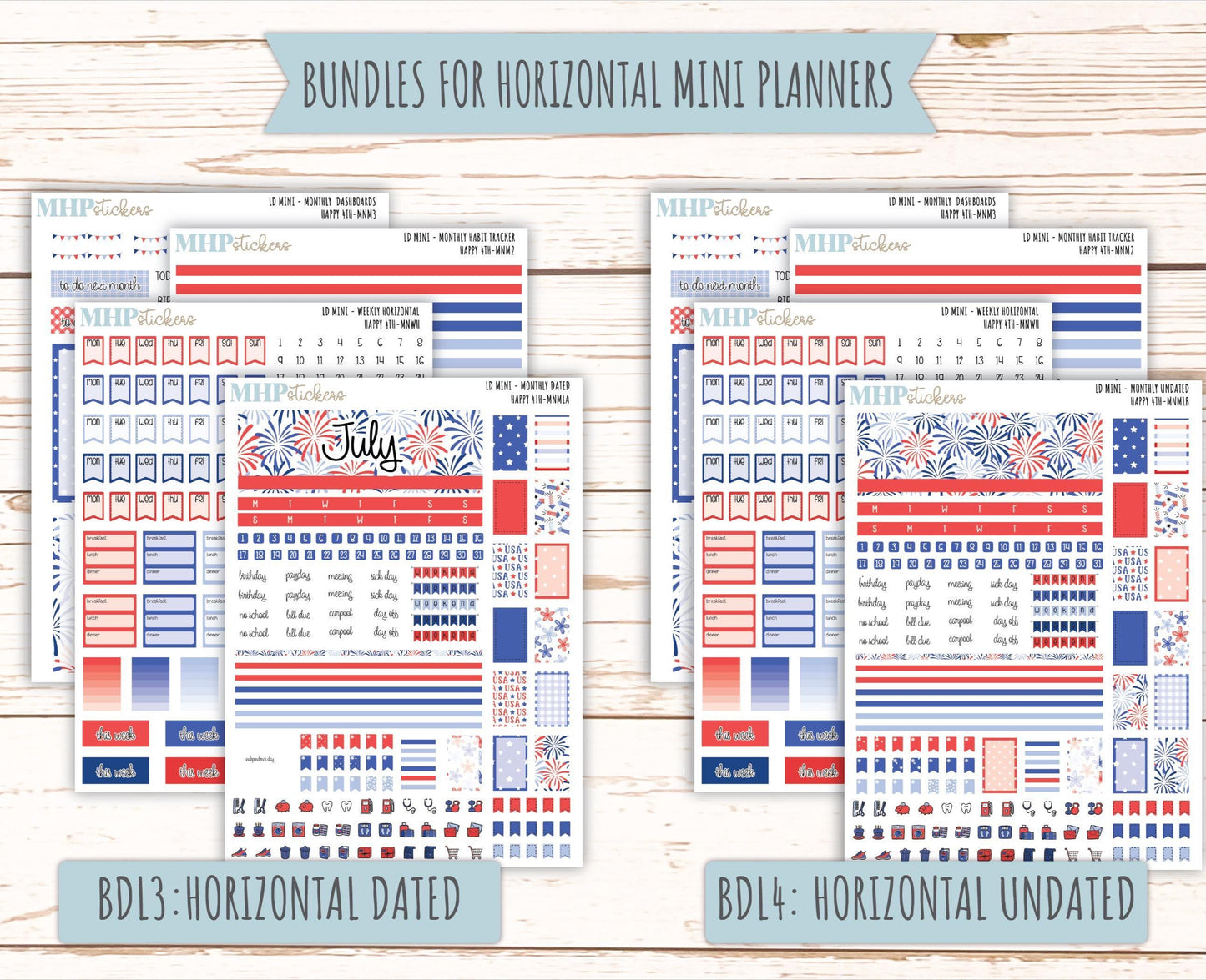 JULY 2025 Stickers for MINI Horizontal & Vertical Laurel Denise Planners. "Blueberry Lemon" || MNBL