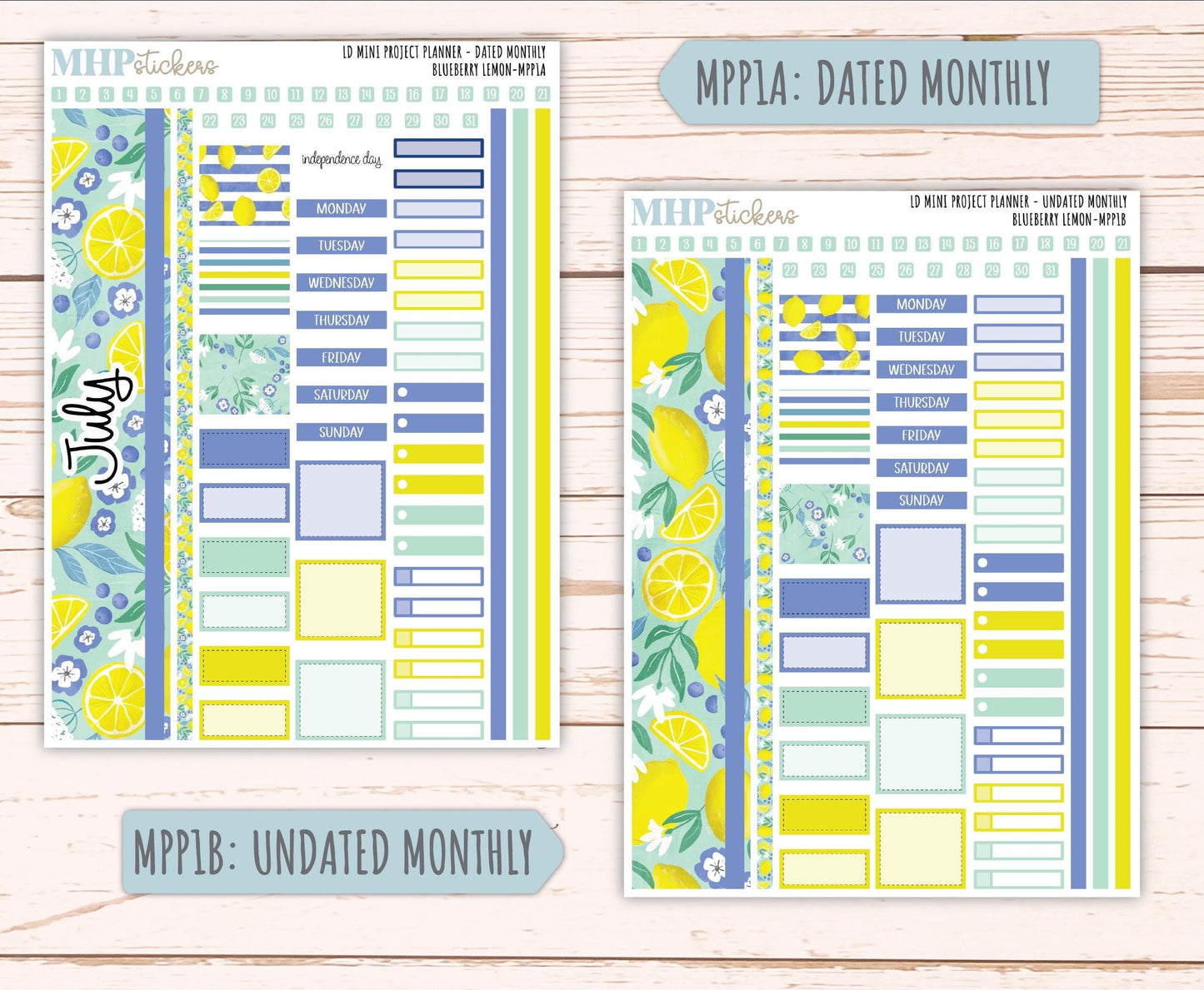 JULY 2025 Stickers for LD Mini 4-Column Planner (Formerly Mini Project Planner) "Blueberry Lemon" || MPPBL