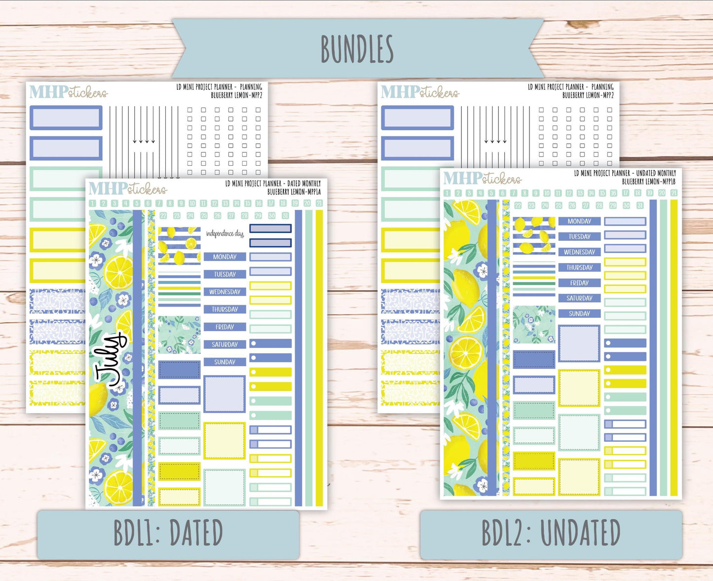 JULY 2025 Stickers for LD Mini 4-Column Planner (Formerly Mini Project Planner) "Blueberry Lemon" || MPPBL