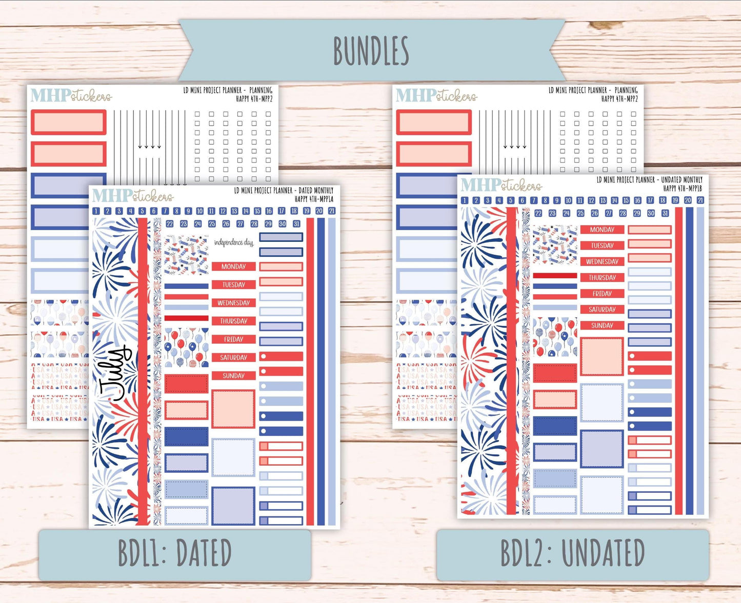 JULY 2025 Stickers for LD Mini 4-Column Planner (Formerly Mini Project Planner) "Happy 4th" || MPPH4
