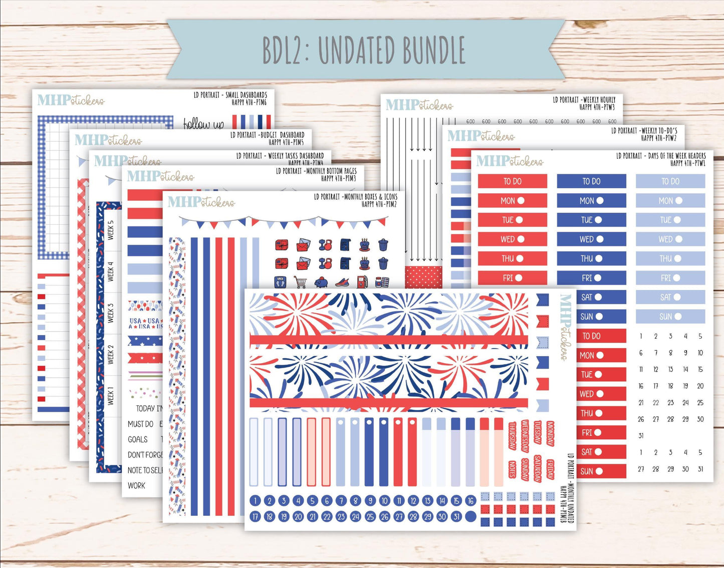 JULY 2025 Stickers for Laurel Denise Portrait Planners. "Happy 4th" || PTH4