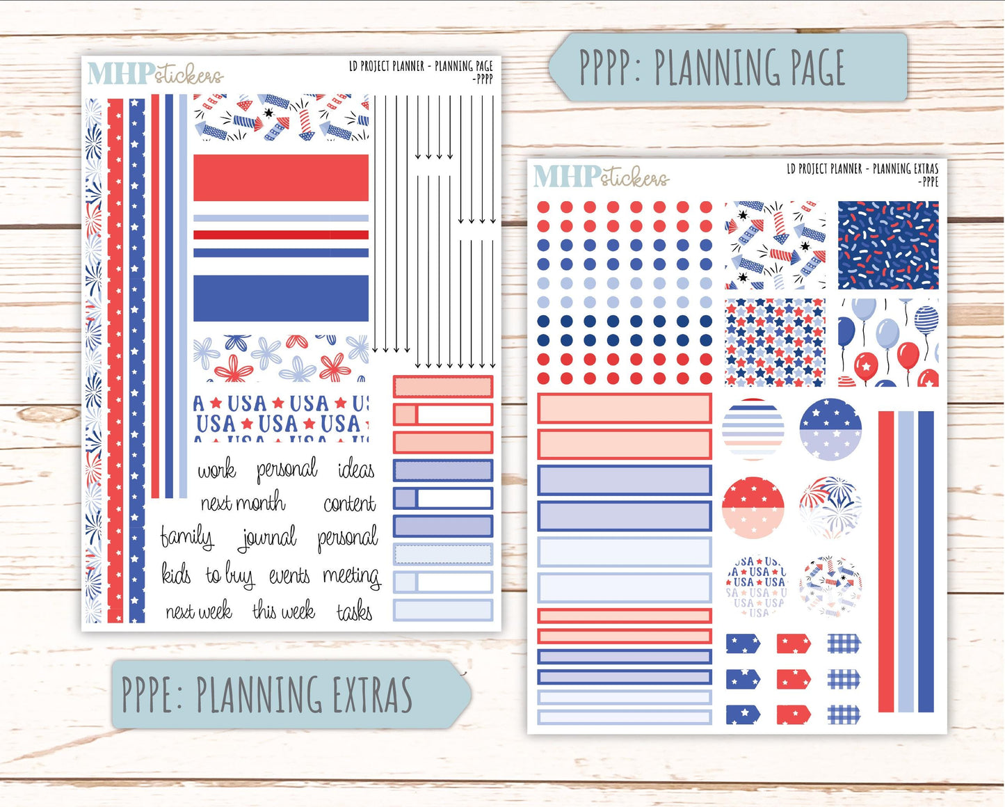 JULY Stickers for LD 4-Column Planner (Formerly Project Planner) "Happy 4th" || PPH4